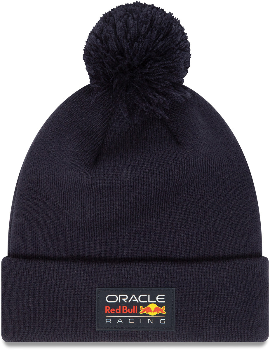 Red Bull Racing F1 Team Essential Navy Pom Beanie Hat - Official New Era Winter Cap for Motorsport Fans & Cold Weather Protection