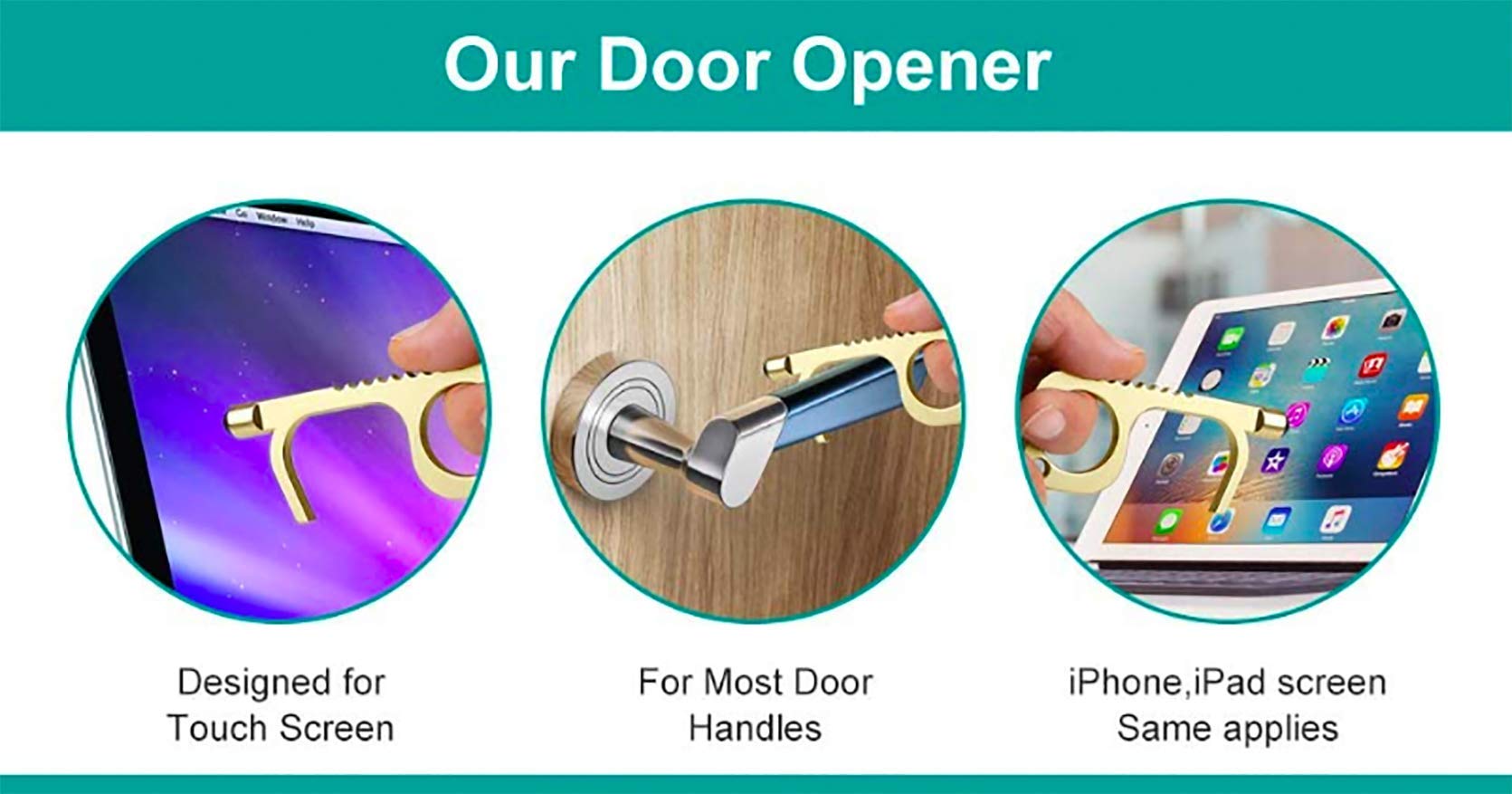 No-Touch Door Opener Tool - 2 Pack Gold Keychain with Stylus | Contactless Multi-Functional Tool for Public Spaces | Avoid Germs on Door Handles & Keypads | Perfect for Offices, Schools & Hospitals