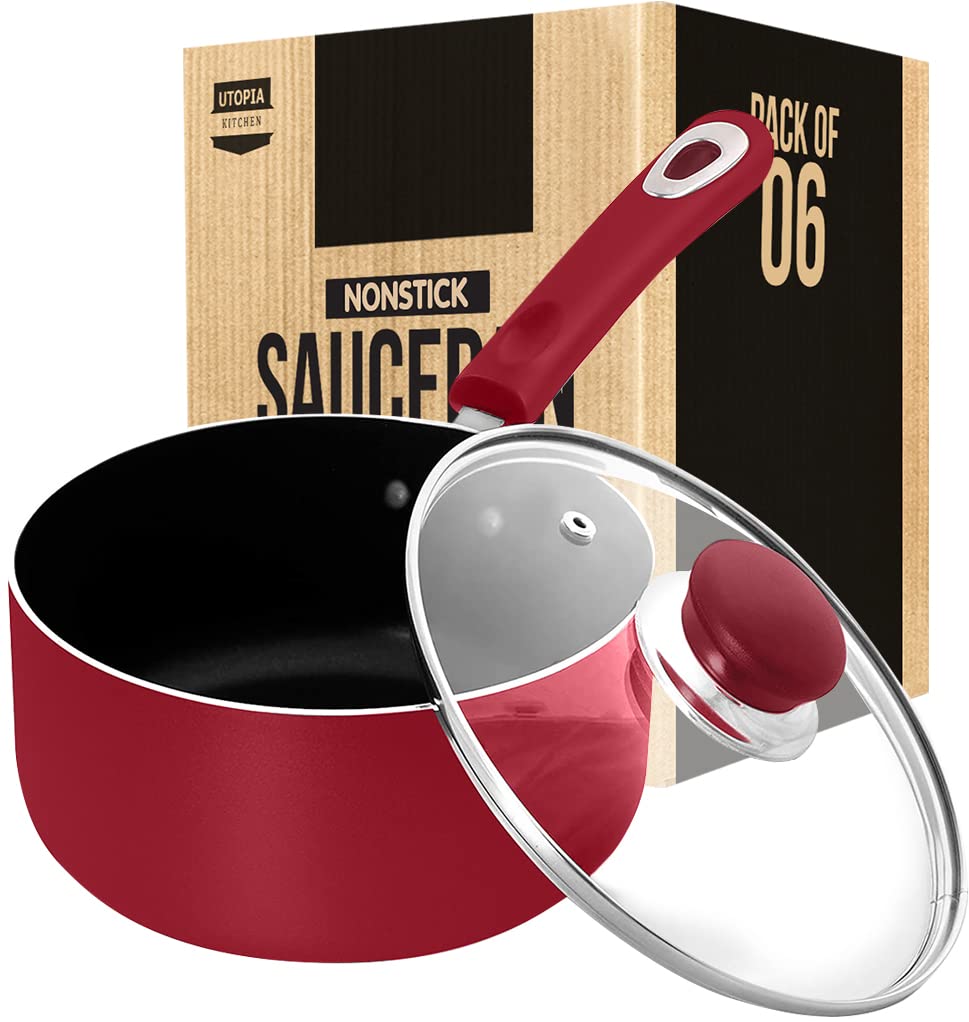 Utopia Kitchen 2 Quart Nonstick Saucepan with Glass Lid - Induction Compatible Cookware for Home & Restaurant Use - Perfect for Boiling, Simmering, and Cooking Sauces, Pasta, Rice, and More