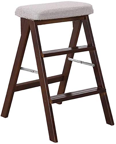 3-Step Wooden Folding Step Stool - Multifunctional Kitchen & Office Ladder Chair, Space-Saving & Portable - Perfect for Home, Garage, and Workspaces (Gray)