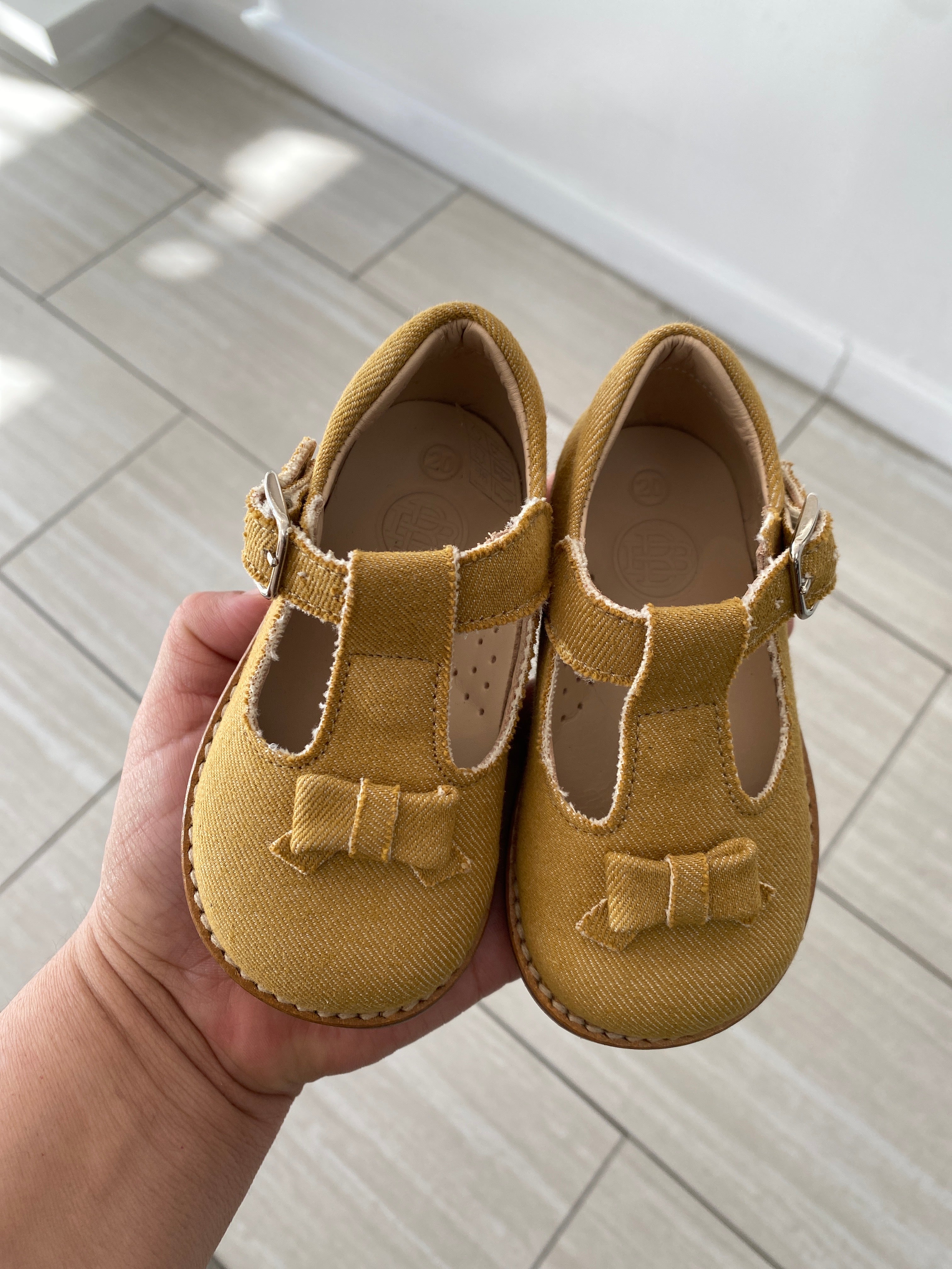 BluBlonc Mustard Denim Baby T-Strap Shoes for Girls | Comfortable & Stylish Toddler Walking Shoes | Perfect for Casual Outings, Parties & Everyday Wear