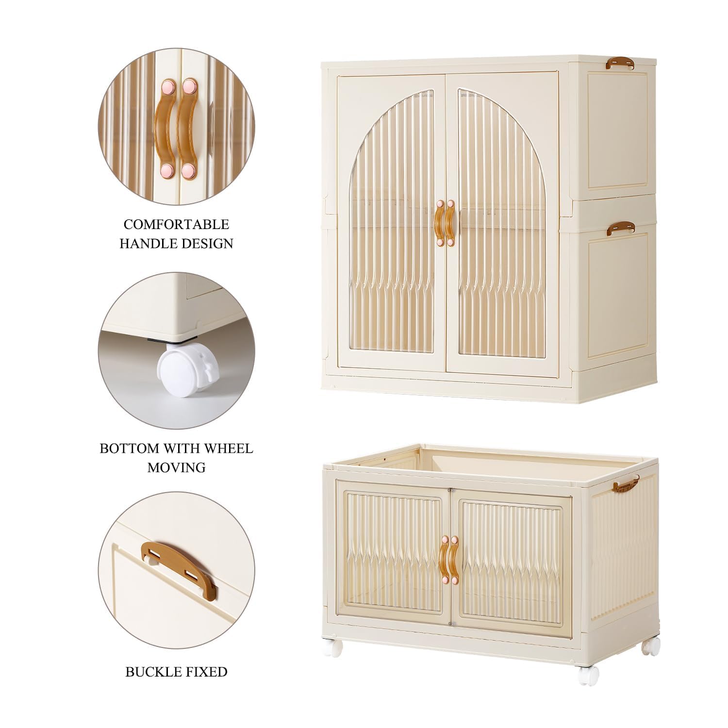 Portable Kids Closet - Collapsible Plastic Wardrobe with Magnetic Doors & Hanging Rod | Easy Assembly Toddler Dresser for Nursery, Bedroom | White Baby Clothes Storage Organizer | Perfect for Small Spaces, Apartments & Daycare Centers