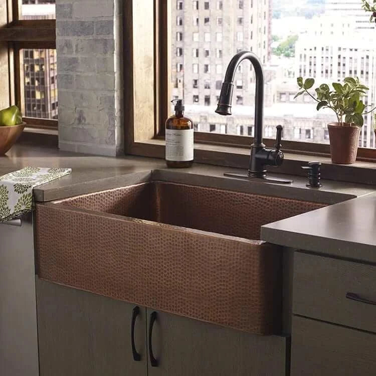 Thompson Quiroga 33-Inch Antique Copper Farmhouse Sink KSA 3322AH - Perfect for Rustic Kitchens & Farmhouse Style Homes