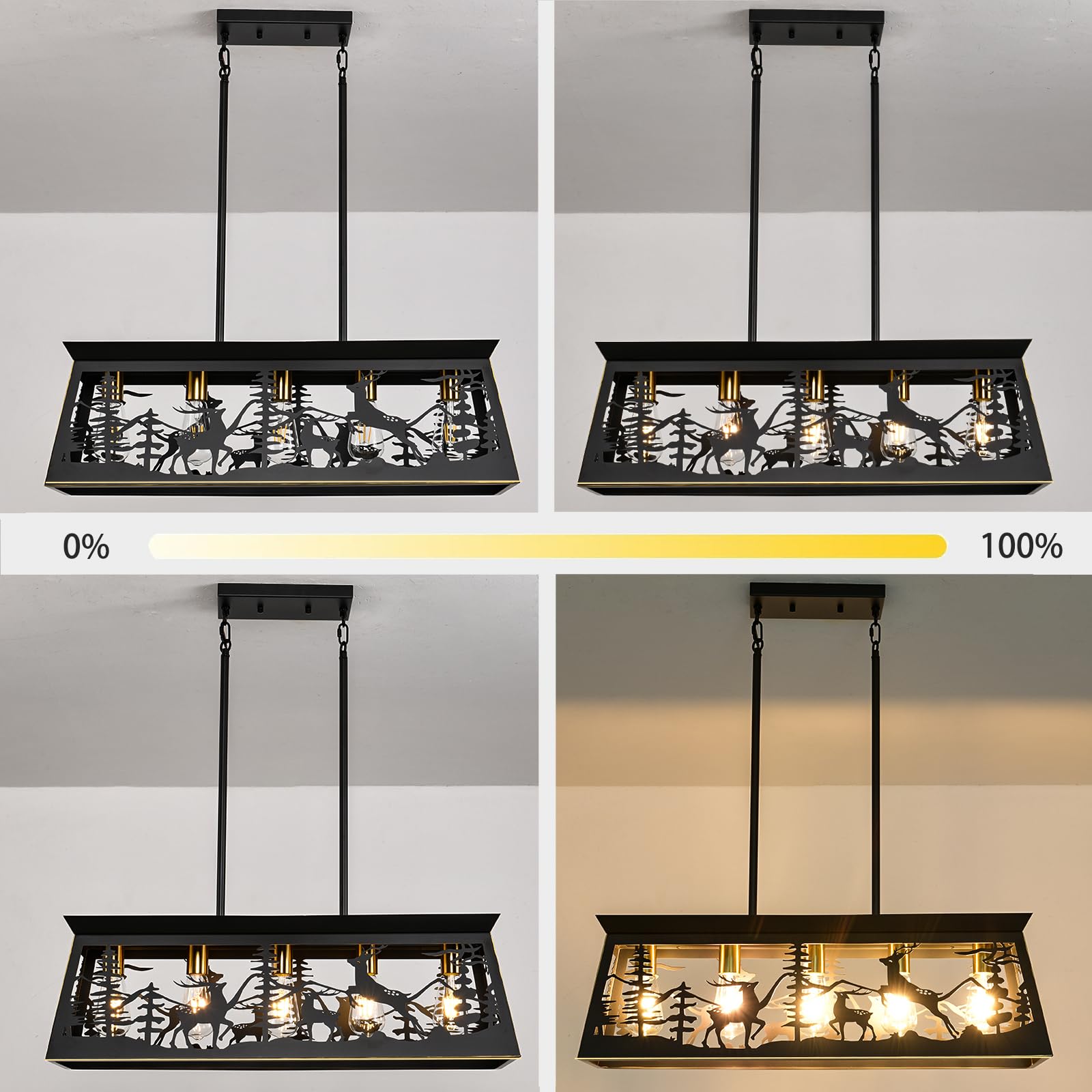 32-Inch Black Rustic Farmhouse Chandelier - 5-Light Kitchen Island Lighting, Deer Design Dining Room Fixture for Rustic Decor, Perfect Over Tables in Dining Rooms and Kitchens