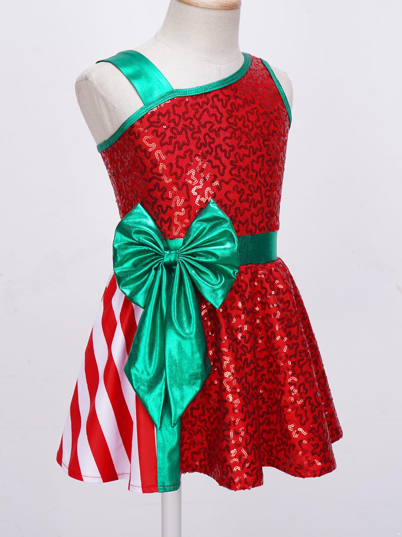 Girls Christmas Dance Costume - Santa Elf Fancy Dress with Shiny Sequins Tutu Leotard for Holiday Performances & Xmas Parties
