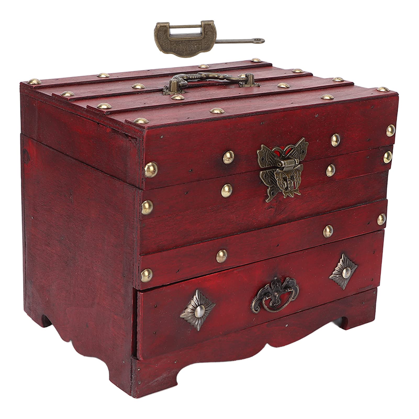 Vintage Wooden Jewelry Box with Alloy Hinges & Lock - Small Decorative Storage Box for Rings, Necklaces & Keepsakes - Perfect Gift for Women, Brides & Home Decor