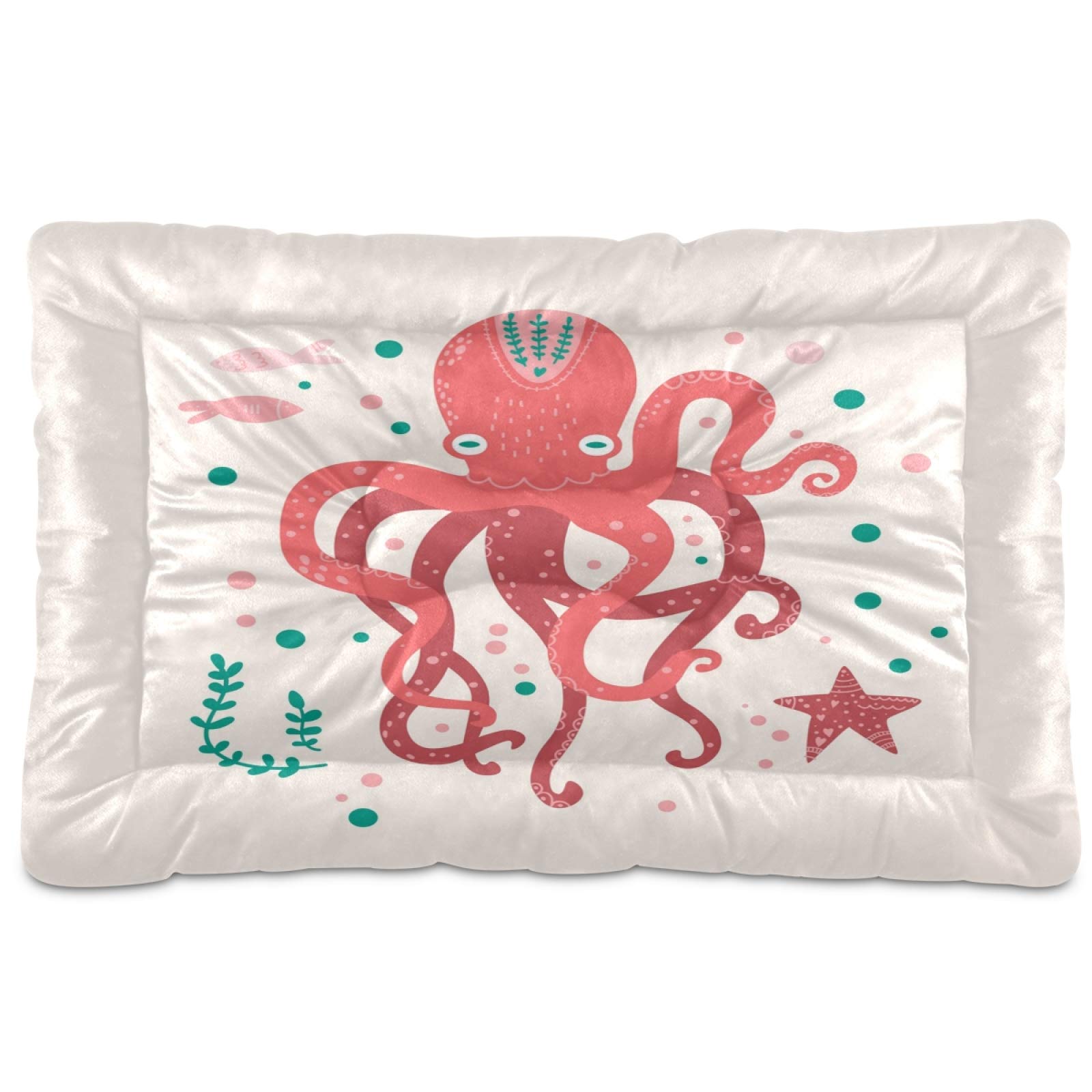 KEEPREAL Coral Octopus Dog Bed & Cat Bed - Ultra Soft Rectangle Pet Bed for Small, Medium & Large Dogs (36x24 Inches) - Calming Comfort for Pets - Perfect for Living Room, Bedroom & Crate
