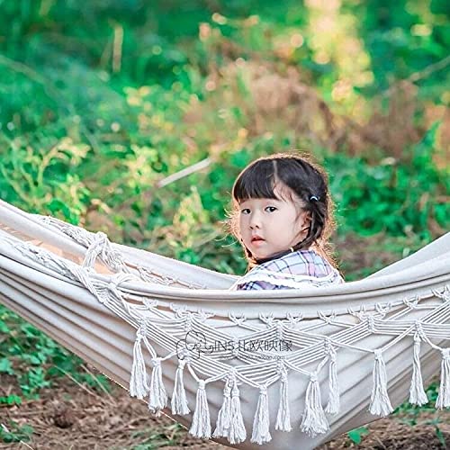Double Hammock for 2 Person - 200KG Capacity Cotton Macrame Boho Hammock with Handmade Tassels & Fringe - Outdoor Garden, Balcony, Beach & Patio Hammock Bed - Perfect for Relaxing in Backyard, Camping or Vacation