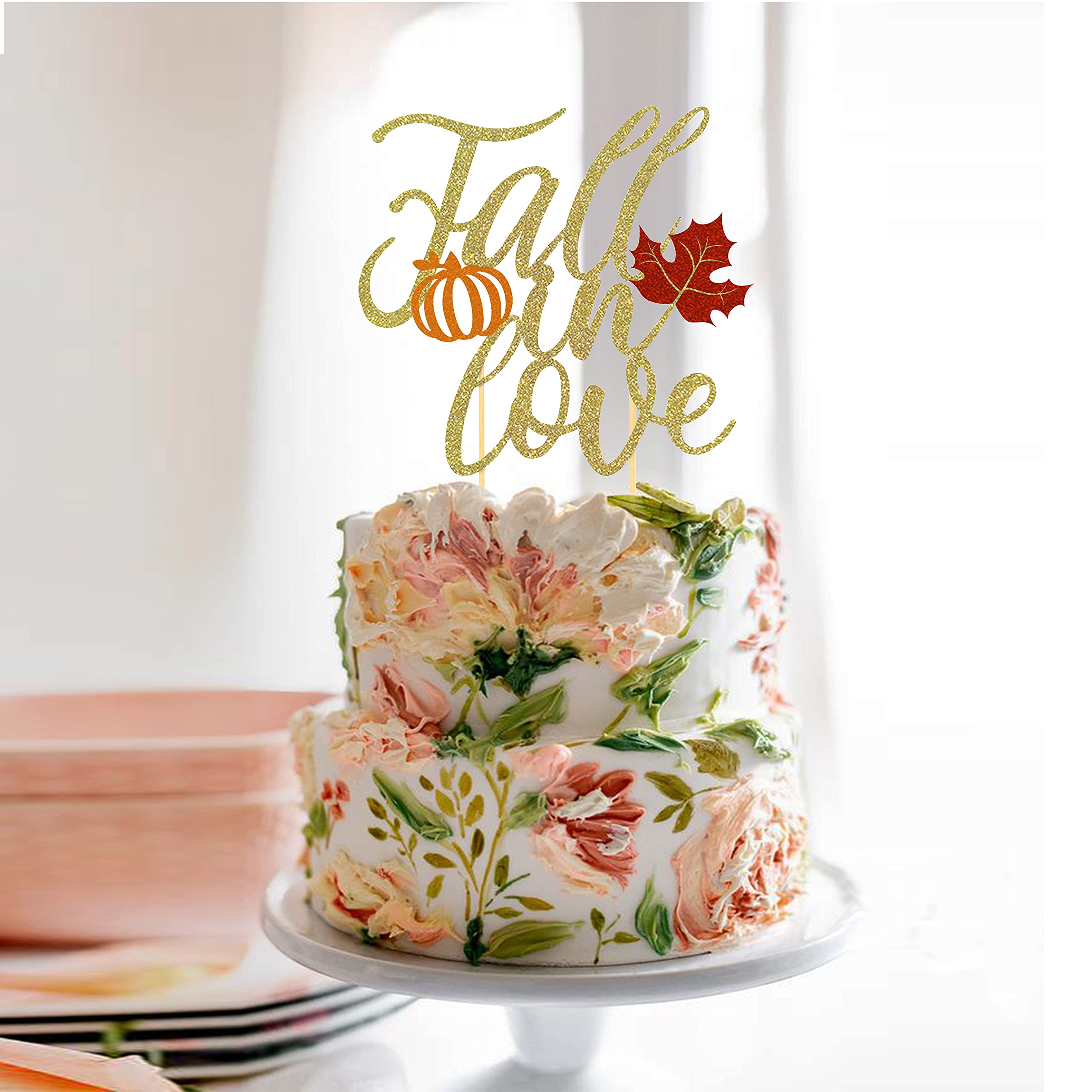 Fall in Love Cake Topper - Autumn Themed Wedding Cake Decorations for Engagement, Anniversary & Bridal Shower Parties | Perfect for Fall Weddings, Pumpkin Spice Celebrations & Cozy Seasonal Events