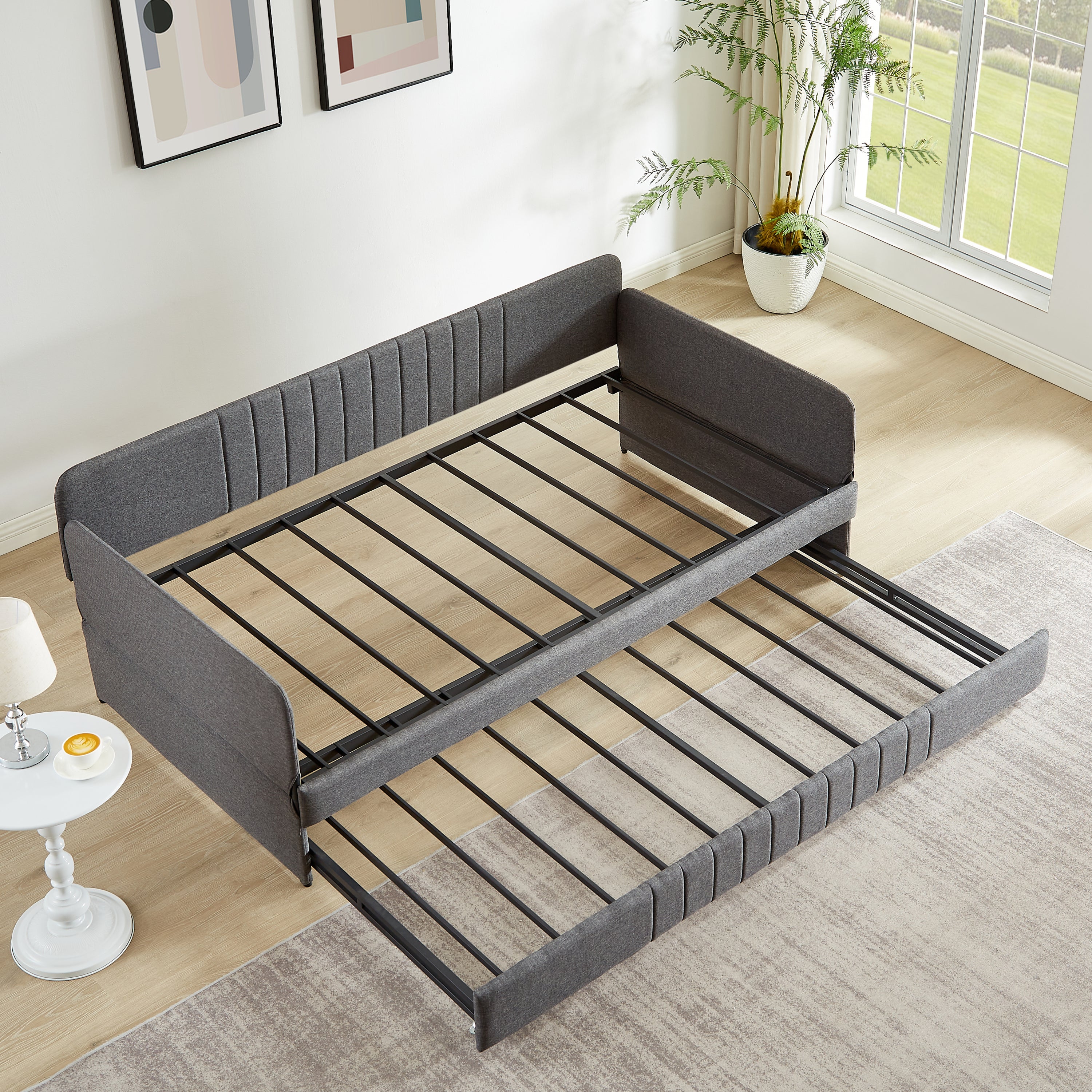 Metal Frame Daybed with Trundle - Twin Size Sofa Bed in Grey (78.4''W x 41''D x 29.8''H) - Perfect for Guest Rooms, Small Apartments & Home Offices