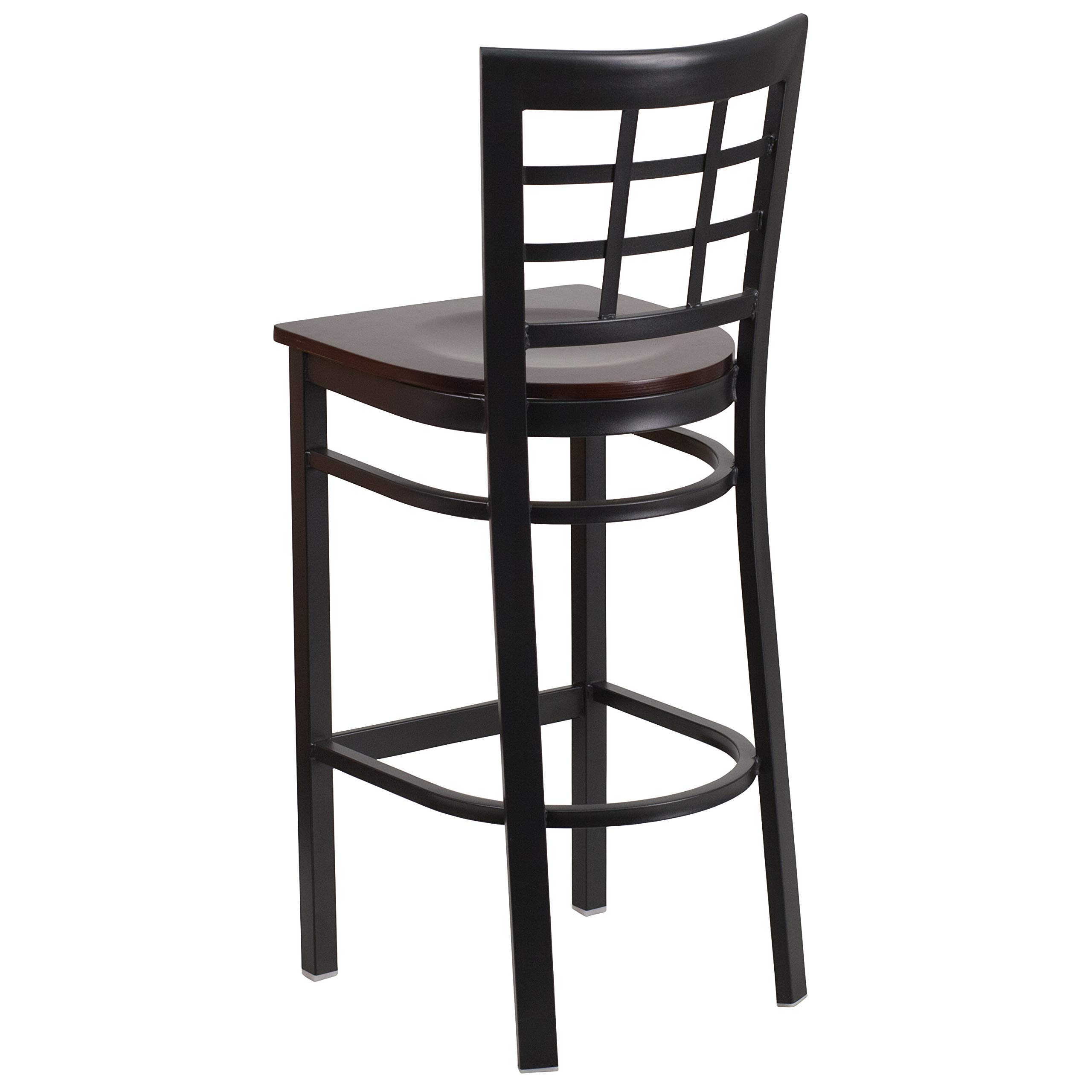 2 Pack Black Metal Bar Stools with Walnut Wood Seat - Heavy Duty Restaurant & Kitchen Counter Stools for Home, Cafe, and Bar Use