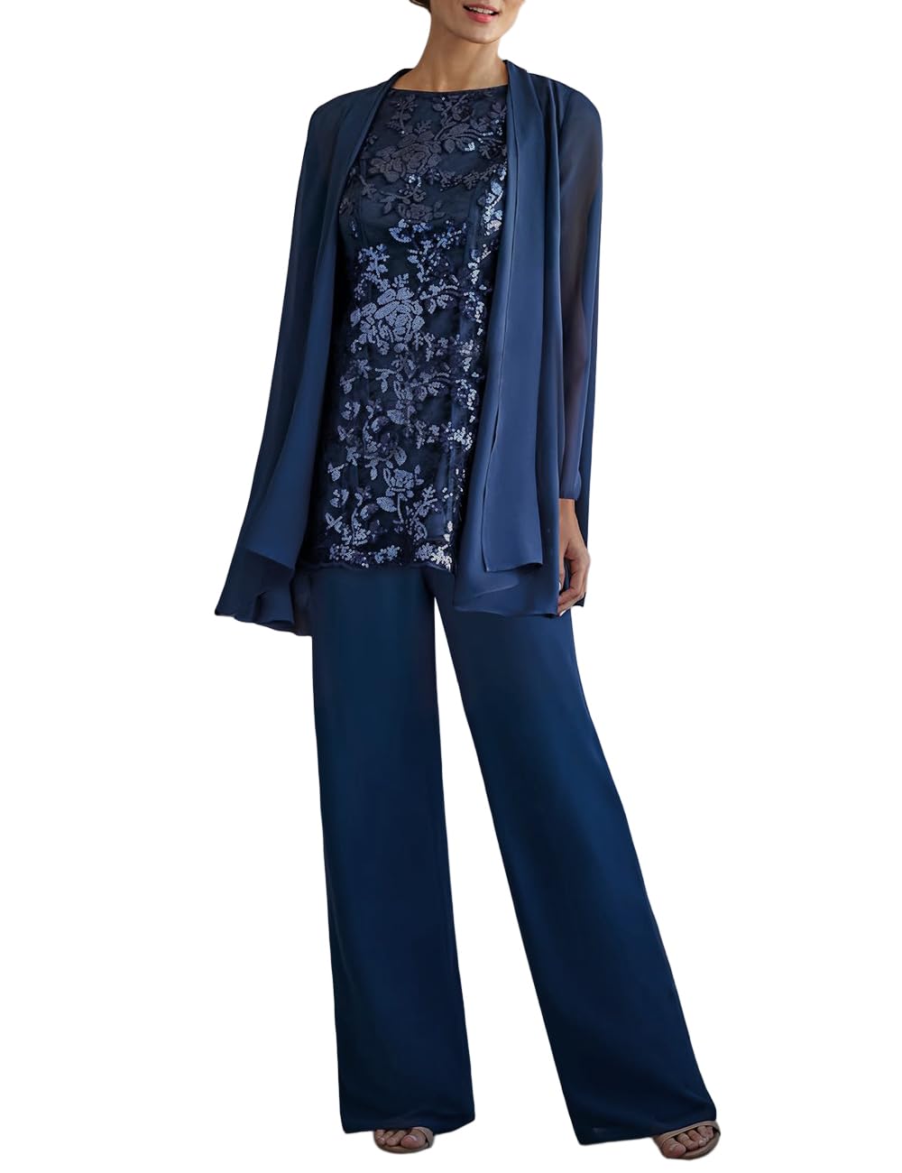 Elegant Women's 3-Piece Lace Pantsuit Set - Mother of the Bride Outfit, Wedding Guest Formal Attire, Plus Size Evening Wear for Special Occasions