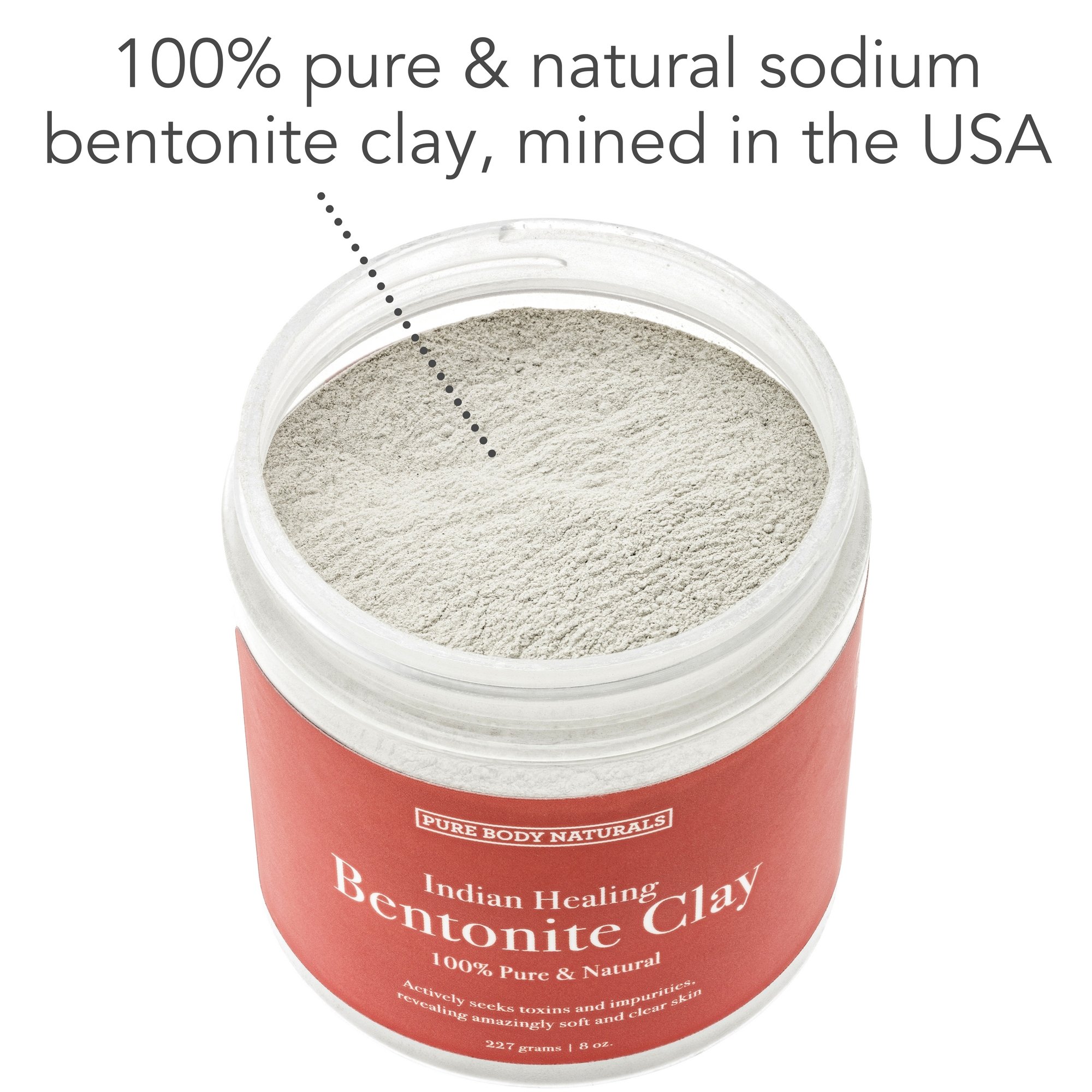 Pure Body Naturals Bentonite Clay Powder - 8.0 oz | DIY Detox Face & Body Mask | Deep Pore Cleansing | Indian Healing Clay for Women | Perfect for Spa Day, Skin Detox & Armpit Purification