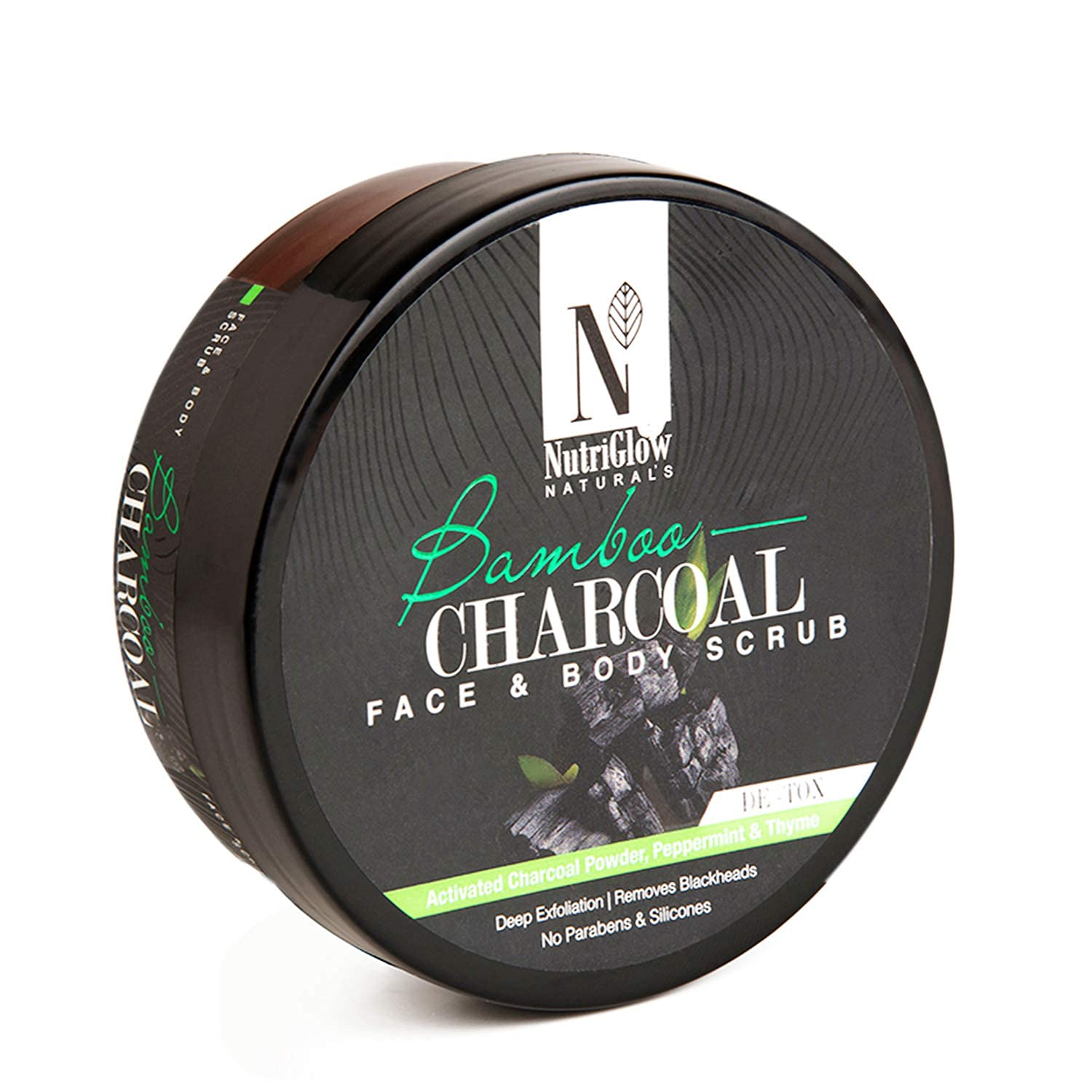 NutriGlow NATURAL'S Bamboo Charcoal Face & Body Scrub - Gentle Exfoliating & Nourishing for Blackheads, Acne & Dead Skin Removal | Sulfate-Free, 200g | Perfect for Daily Skincare & Spa Treatments