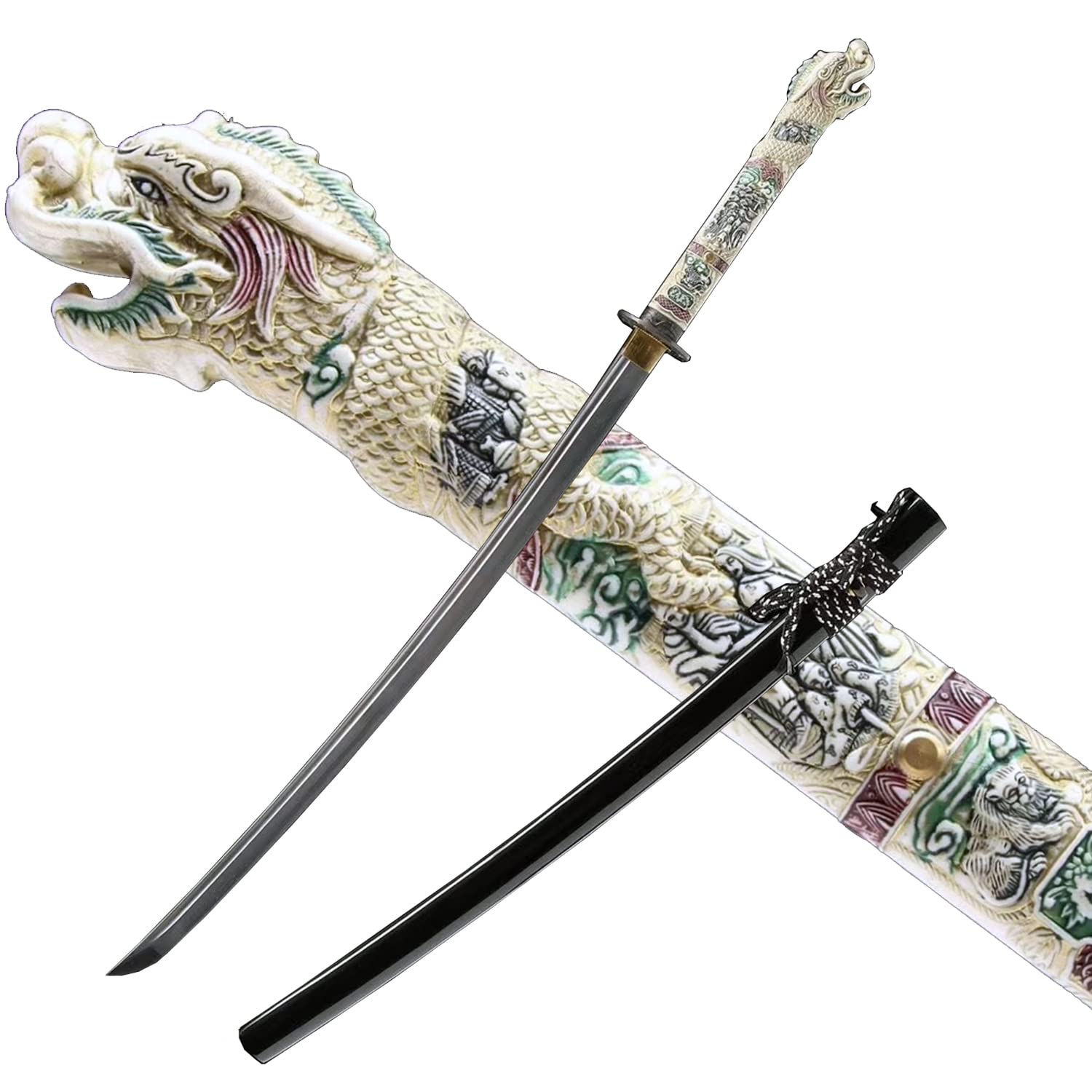 Handmade Full Tang Japanese Samurai Sword - Spring Steel Dragon Head Katana - Ultra Sharp Battle Ready Blade for Cosplay, Martial Arts & Collectors
