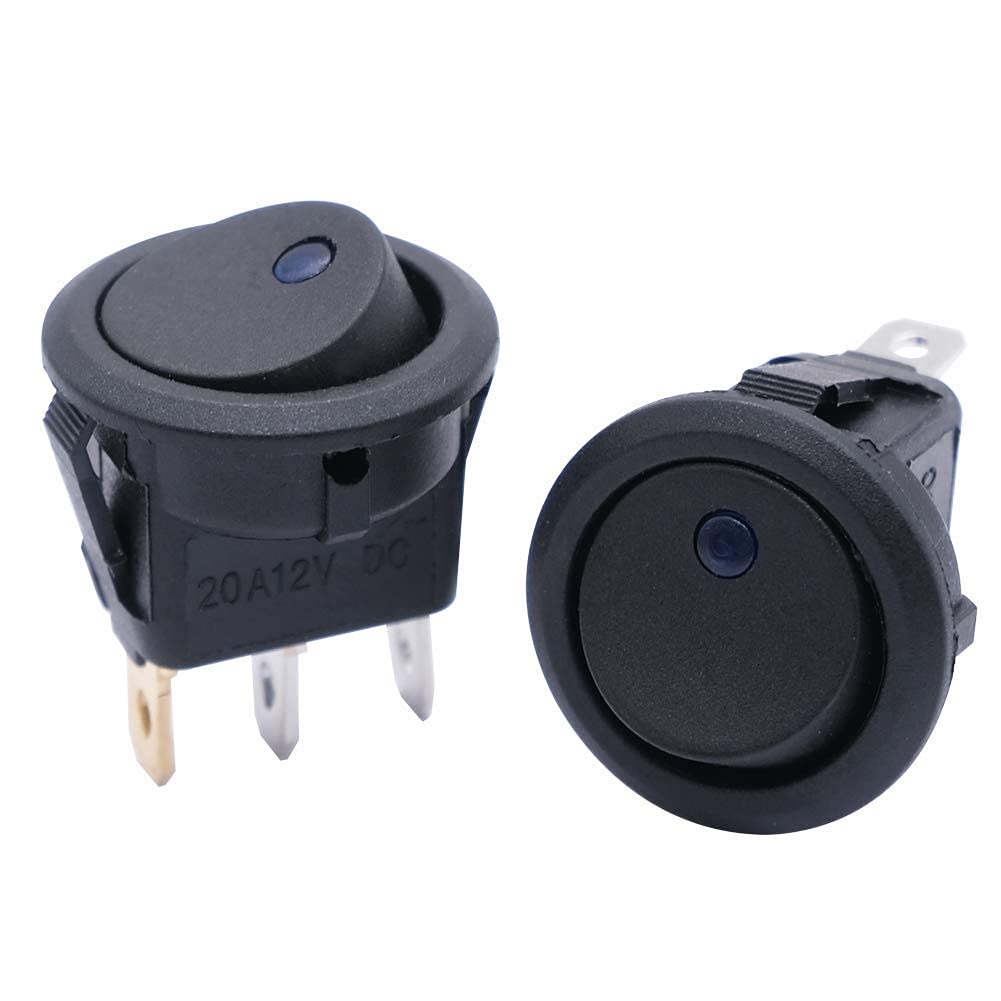 12V Round Rocker Switch with Blue LED Light - SPST On-Off Toggle Switch 20A (12 Pack) - KCD2-102N-BU for Automotive, Car, Truck & Boat Electrical Control - Perfect for Dashboard, Marine & RV Applications