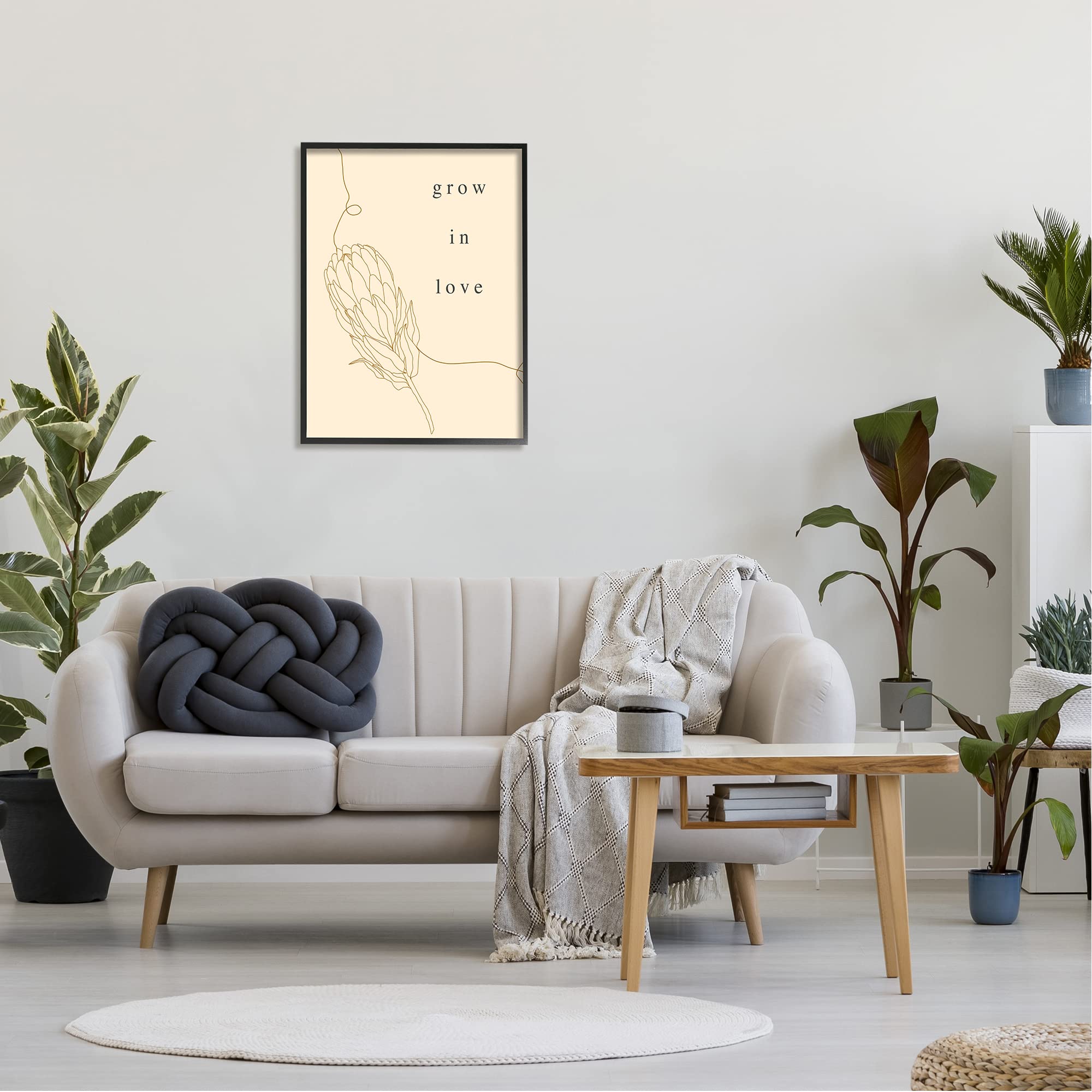 Stupell Industries 'Grow In Love' Quote Plant Blossom Line Drawing Wall Art - Minimalist Botanical Print by Lil' Rue - Perfect for Nursery, Bedroom & Boho Home Decor