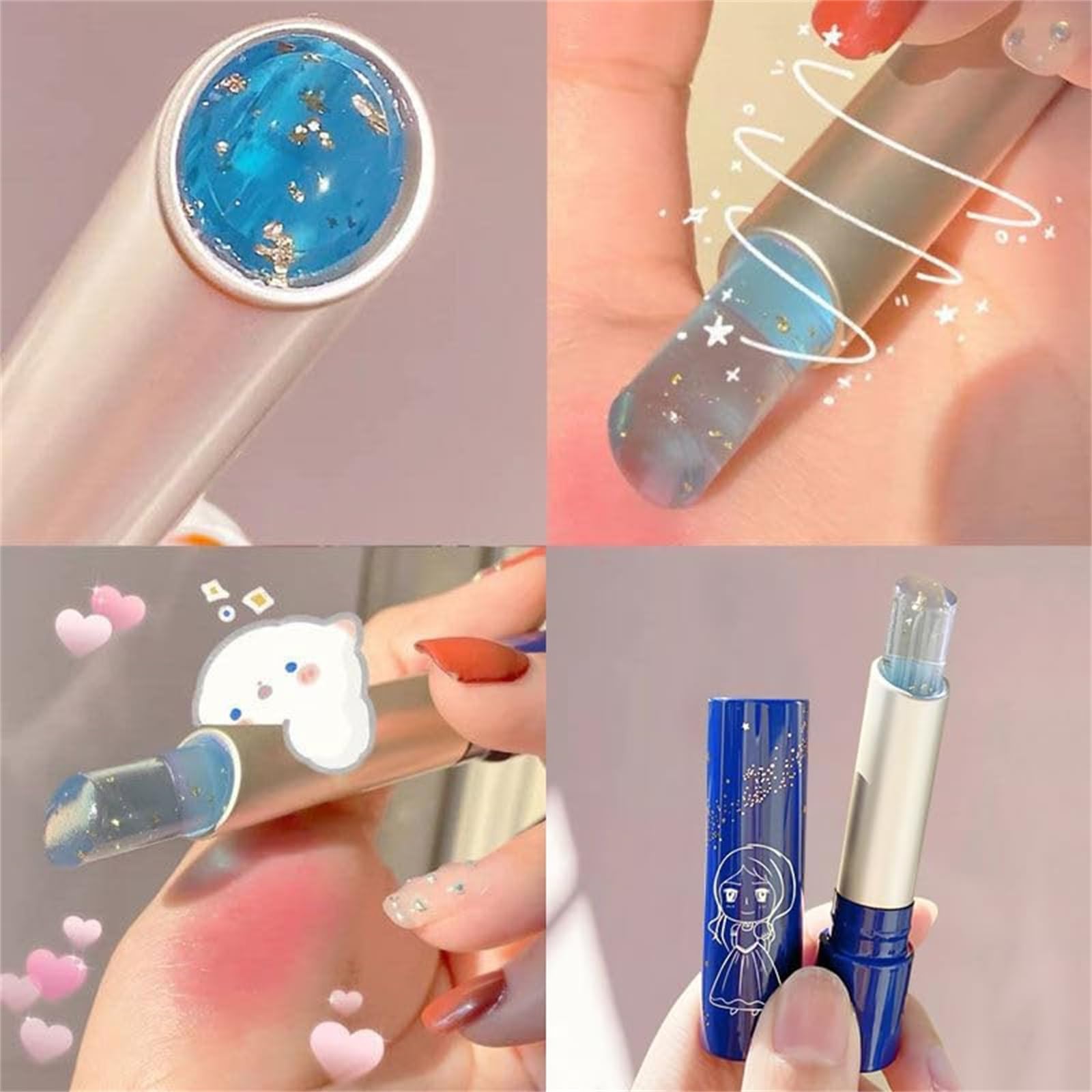 Korean Blue Jelly Lip Balm - Color Changing Lip Gloss Mini, Nourishing Lip Care Oil with Hydrating Formula | Perfect for Daily Moisturizing, Makeup Looks, and Gift Giving