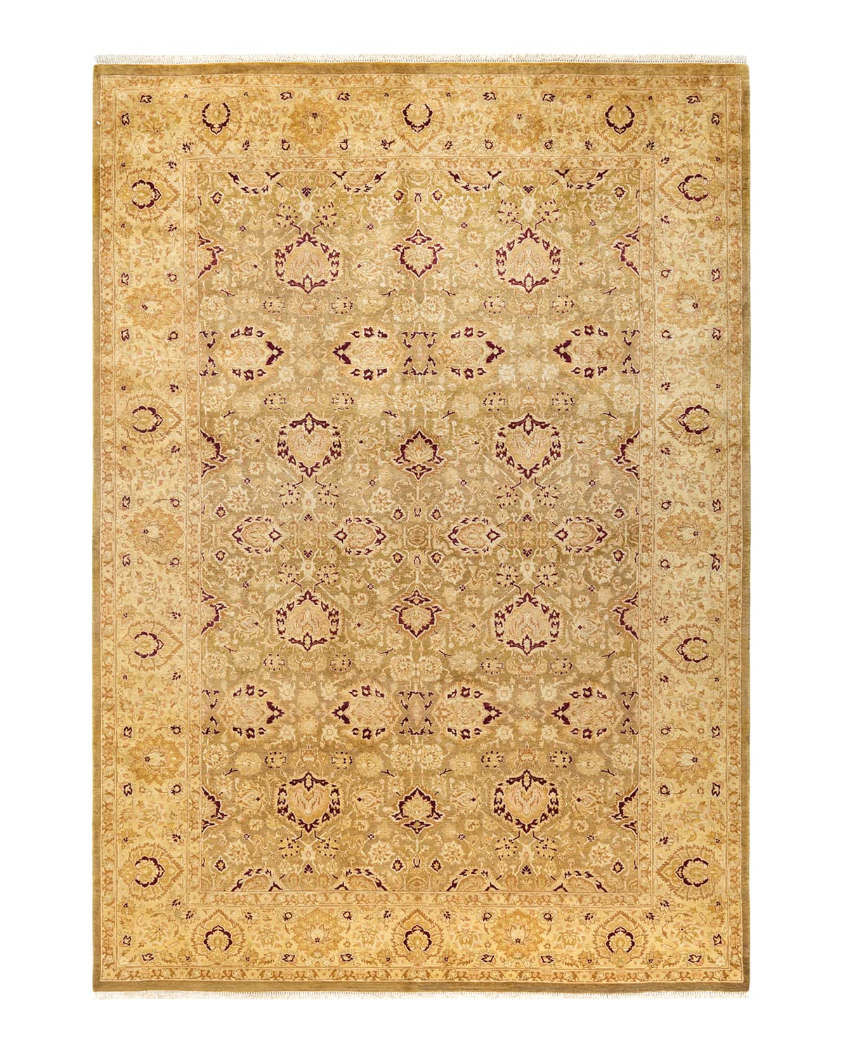 Handmade Wool Traditional Oriental Mogul Green 6x9 Area Rug - One of a Kind Hand Knotted Solo Rugs for Living Room, Bedroom & Home Decor