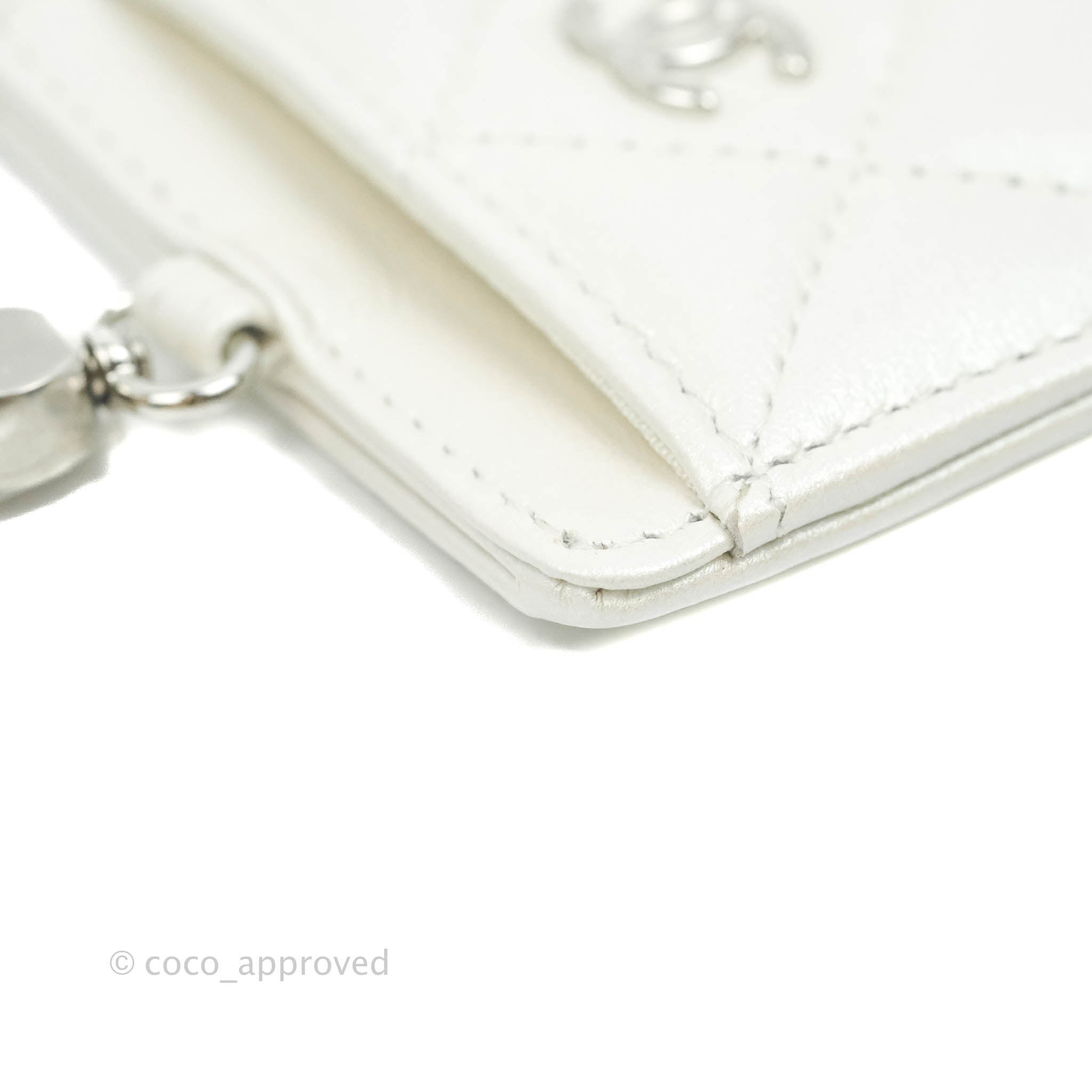Chanel Classic Flap Card Holder Iridescent White Lambskin Silver Hardware - Luxury Compact Wallet for Everyday Use & Special Occasions