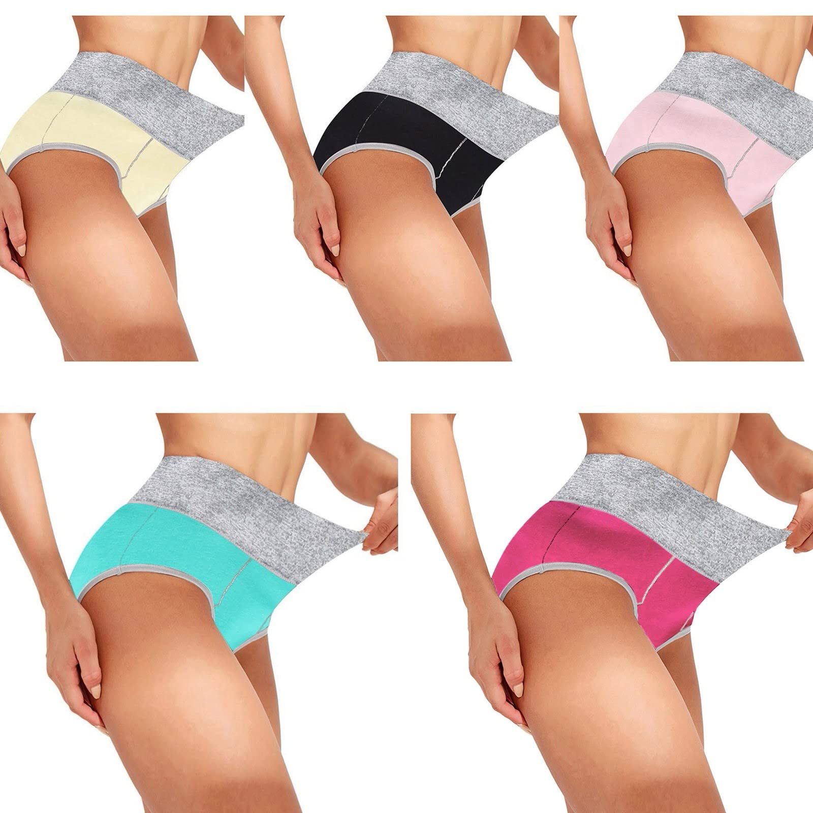 Gufesf 5-Pack Women's High Waisted Cotton Underwear - Plus Size Full Coverage Panties for Comfort & Support | Perfect for Everyday Wear, Yoga & Postpartum Recovery