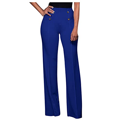 Women's High Waisted Loose Casual Pants - Bootcut Fashion Trousers for Summer | Comfortable & Stylish Solid Blue Pants (XXL) | Perfect for Work, Travel & Everyday Wear