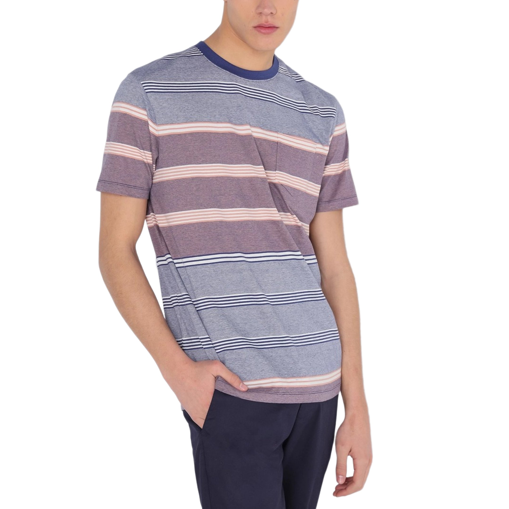 Bendorff Striped Cotton T-Shirt for Men - Soft Comfortable Casual Tee in Blue & Purple | Perfect for Everyday Wear, Outings & Relaxing