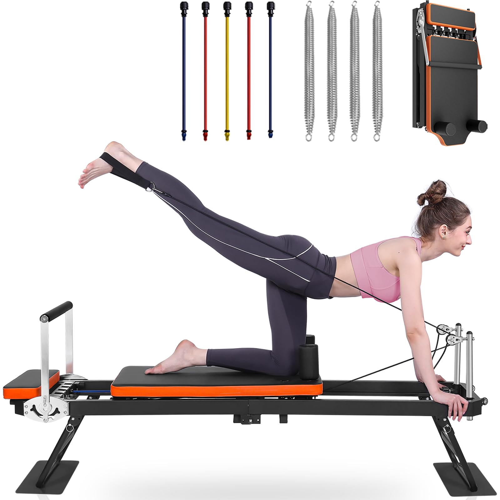 Foldable Pilates Reformer Machine with Springs - 300 lbs Weight Capacity for Home Workouts | Ideal for Beginners & Intermediate Users | Perfect for Small Spaces & Home Studios