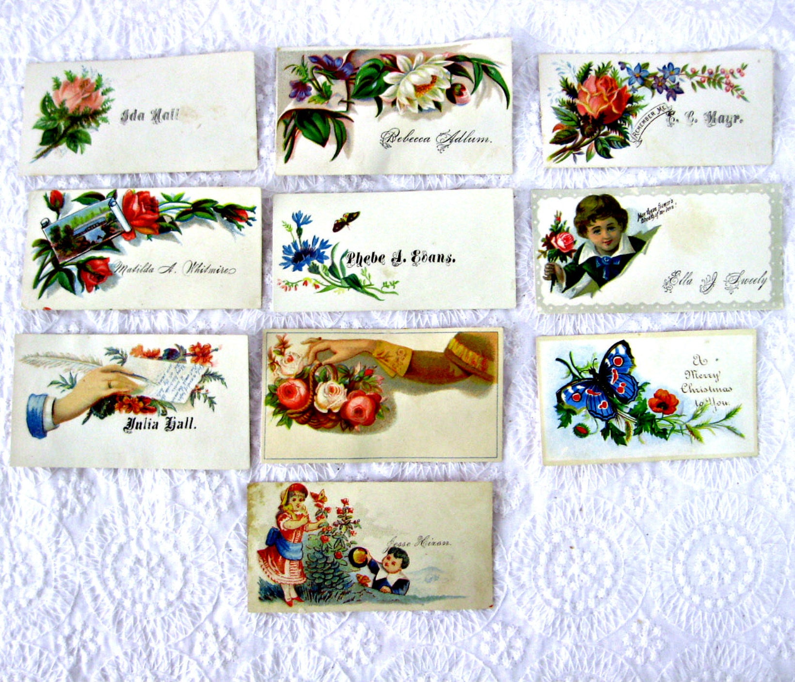Victorian Calling Cards Set of 10 - Antique Floral Visiting Cards with Children Motifs, Ephemera Decor (1880-1900) | Perfect for Vintage Scrapbooking, Wedding Invitations & Historical Reenactments