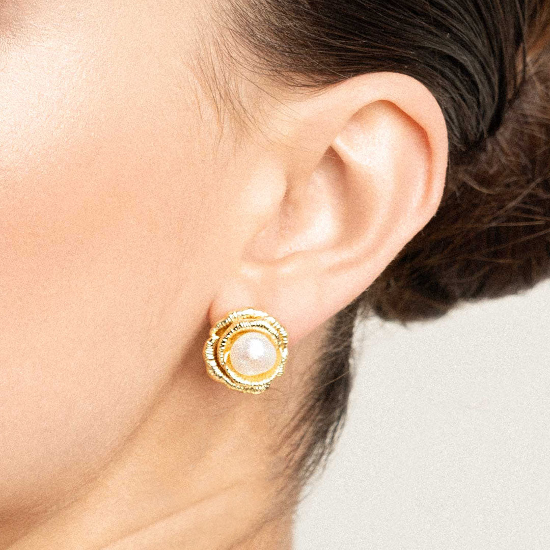 Rosebud Pearl Stud Earrings - Classic Freshwater Pearl Jewelry for Women - Perfect for Weddings, Parties & Everyday Elegance