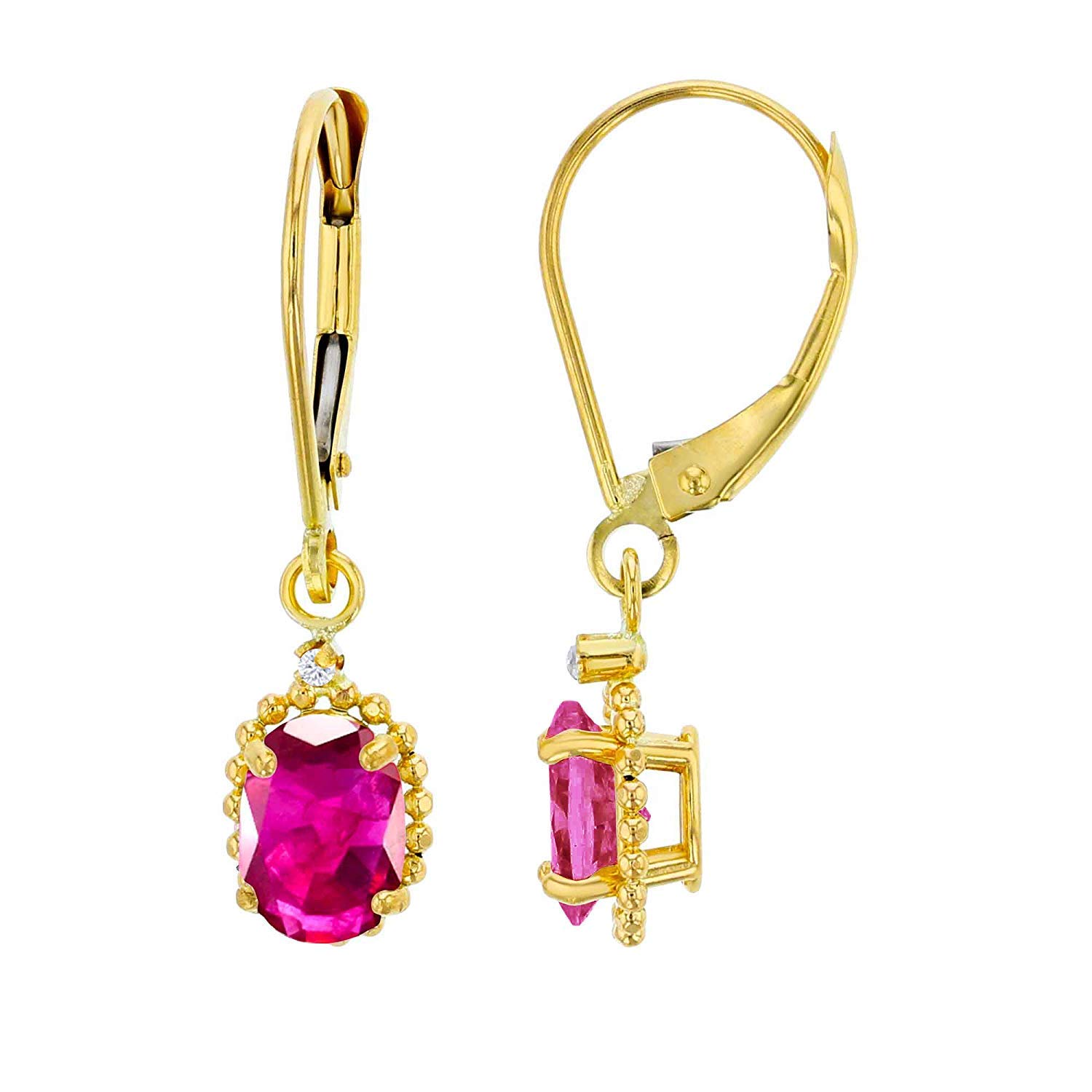 14K Solid Gold (Yellow, White, Rose) 1.25mm Round White Topaz & 6x4mm Oval Gemstone Birthstone Leverback Earrings for Women | Genuine Gemstone Jewelry | Perfect for Birthdays, Anniversaries & Special Occasions