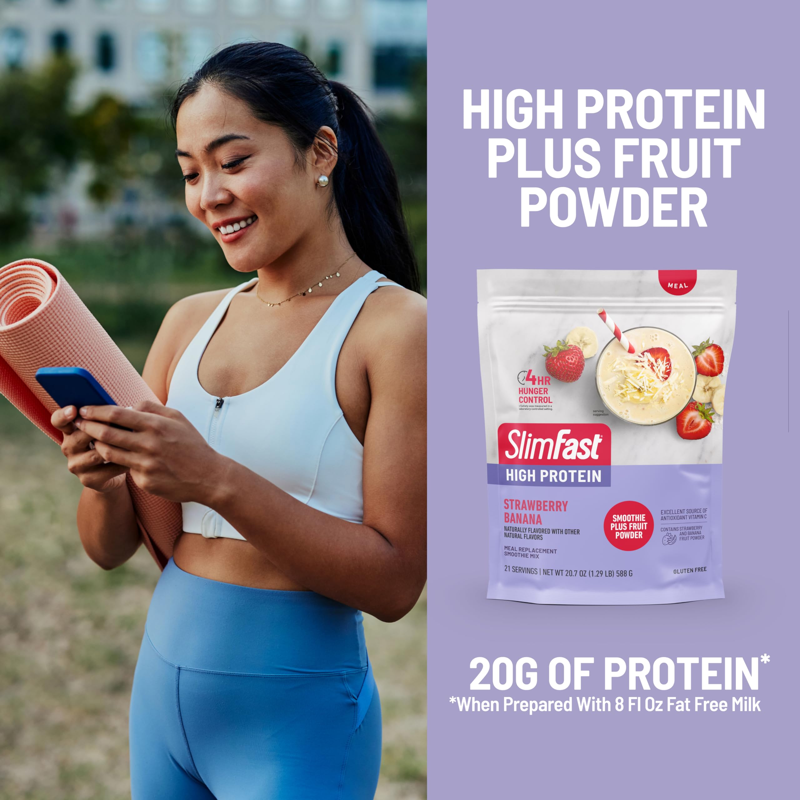 SlimFast High Protein Smoothie Mix with Fruit Powder - Strawberry Banana Flavor | Meal Replacement Shake for Weight Loss & Energy | 21 Servings, 1.29lb | Great for Breakfast, Post-Workout & On-the-Go Nutrition