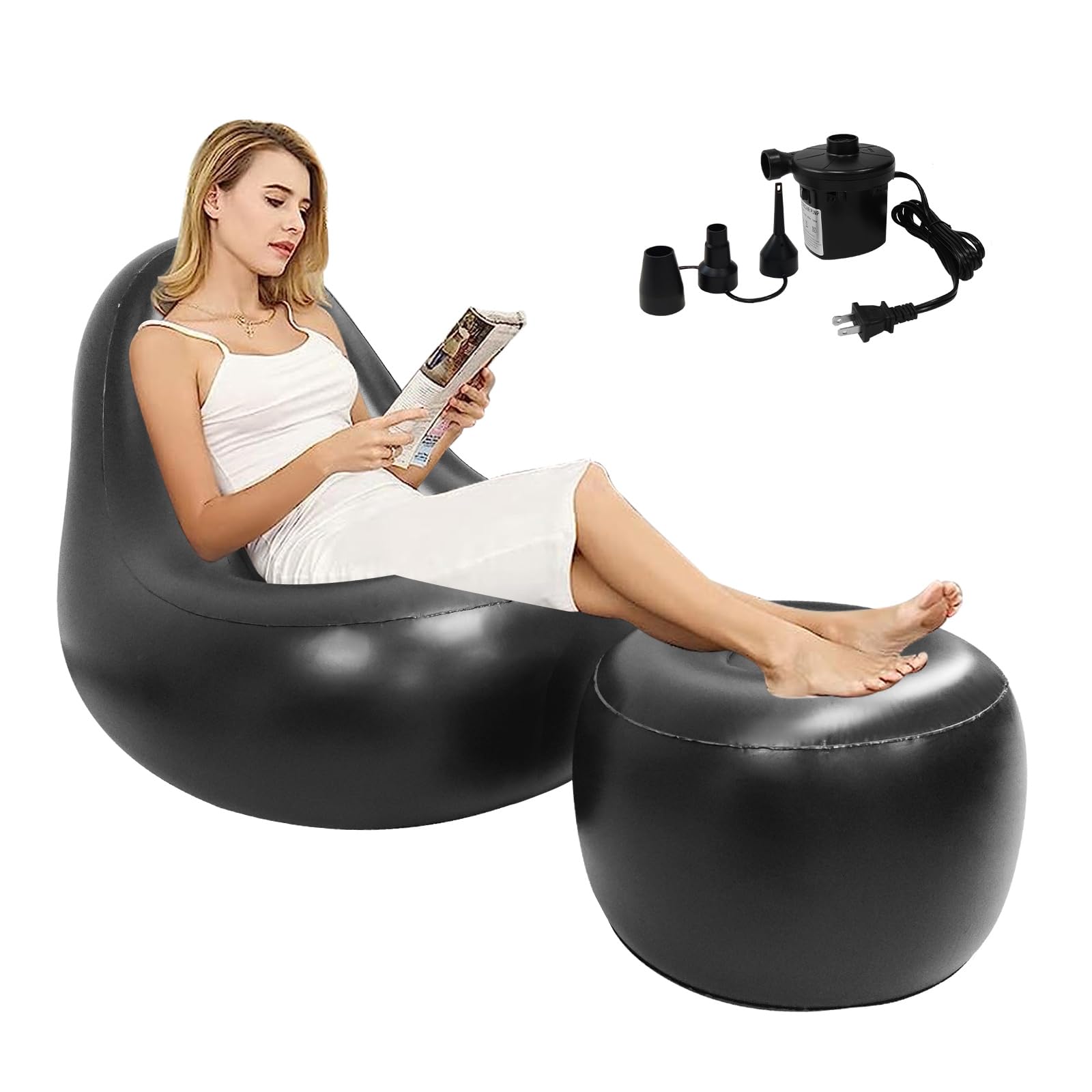 Inflatable Chair Sofa with Hole for Post-Surgery Recovery - BBL Support Cushion with Electric Air Pump & Ottoman - Comfortable Seating for Brazilian Butt Lift, Pregnancy & Relaxation (Black) - Perfect for Home, Hospital & Office Use