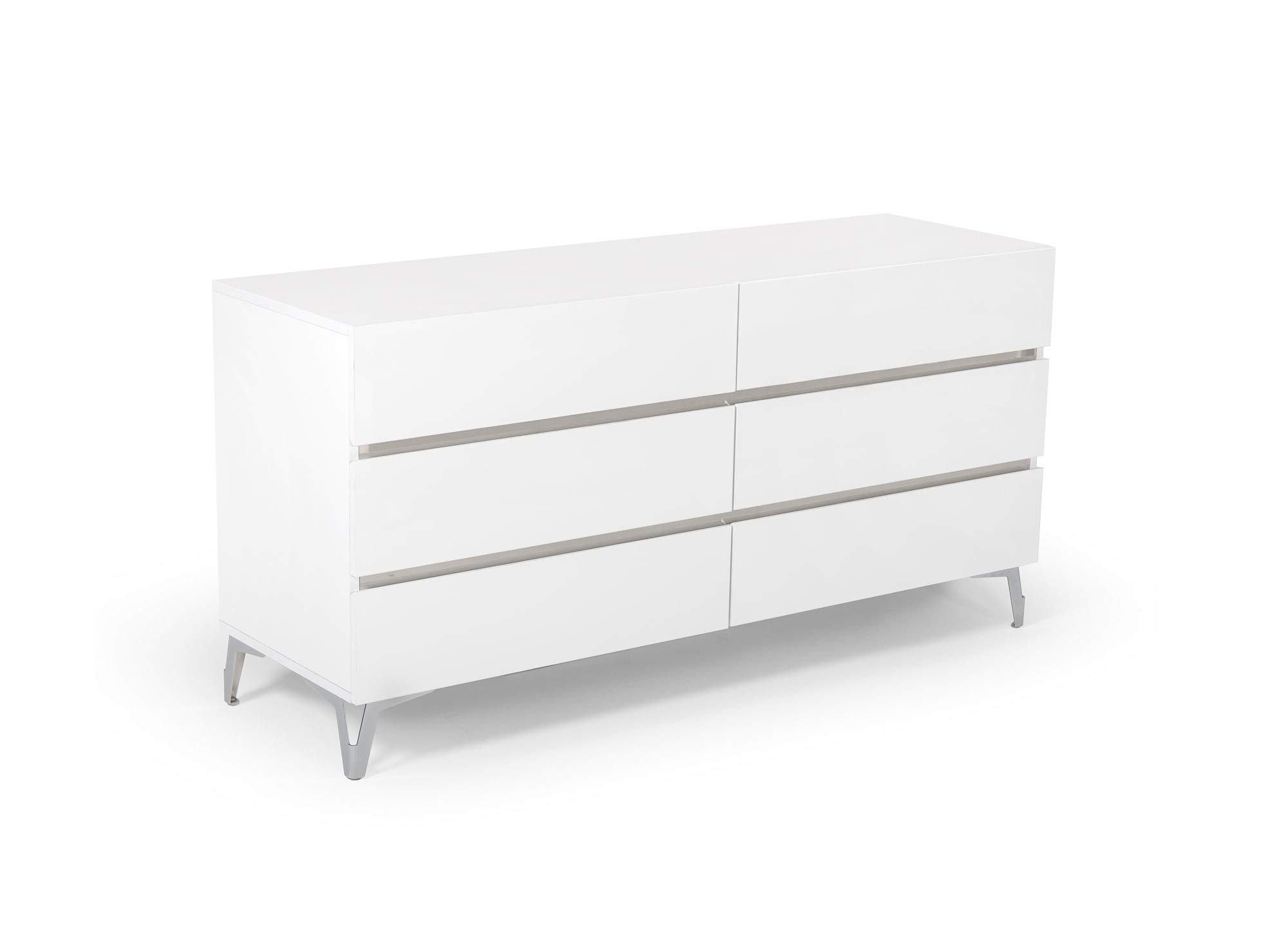 Benjara White Wooden 6-Drawer Dresser with Metal Legs - Modern Bedroom Storage Organizer for Clothes, Accessories & Linens