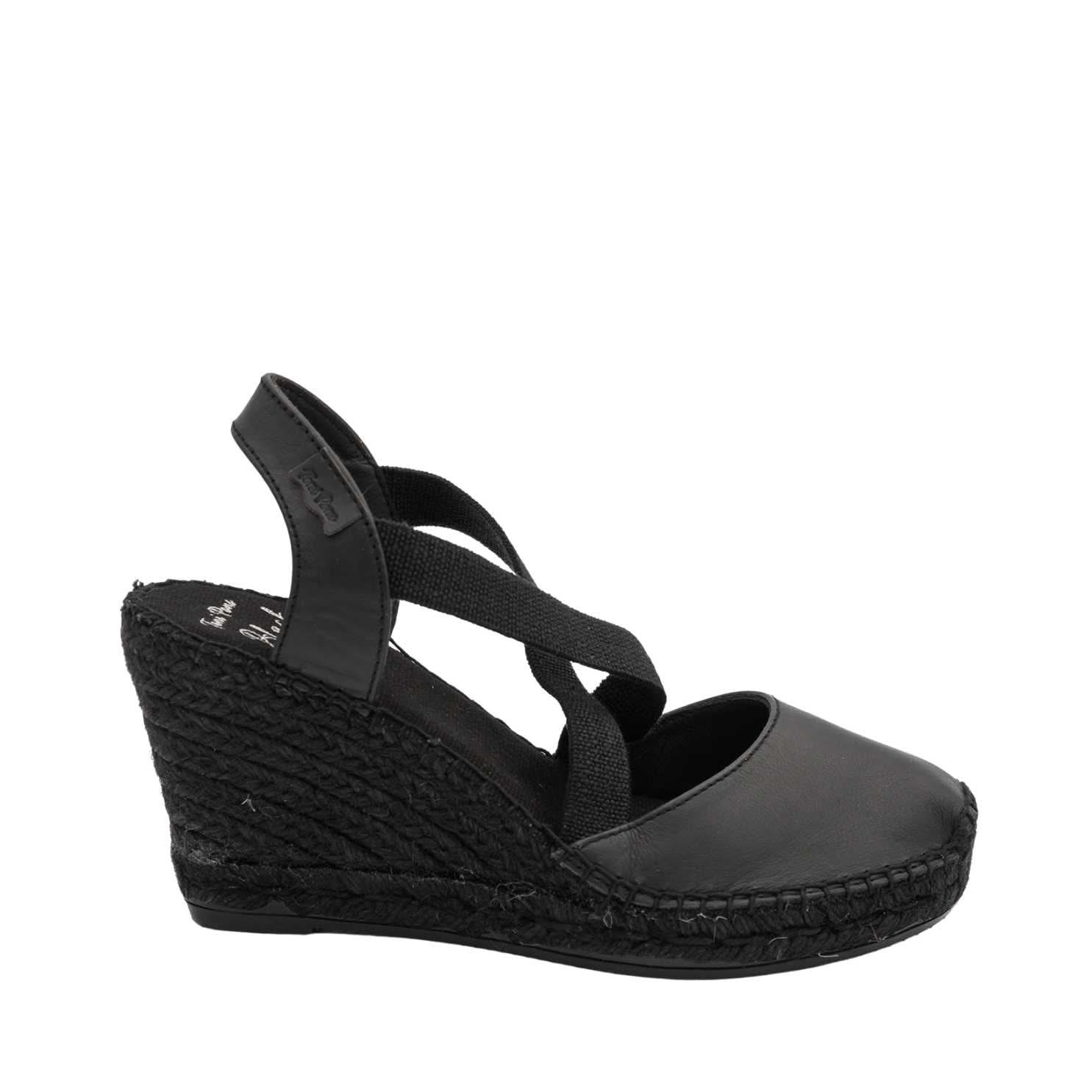 Women's Black Leather Wedge Espadrille High Heels - Saba P7BK | Comfortable Dress Shoes for Office, Party & Evening Events