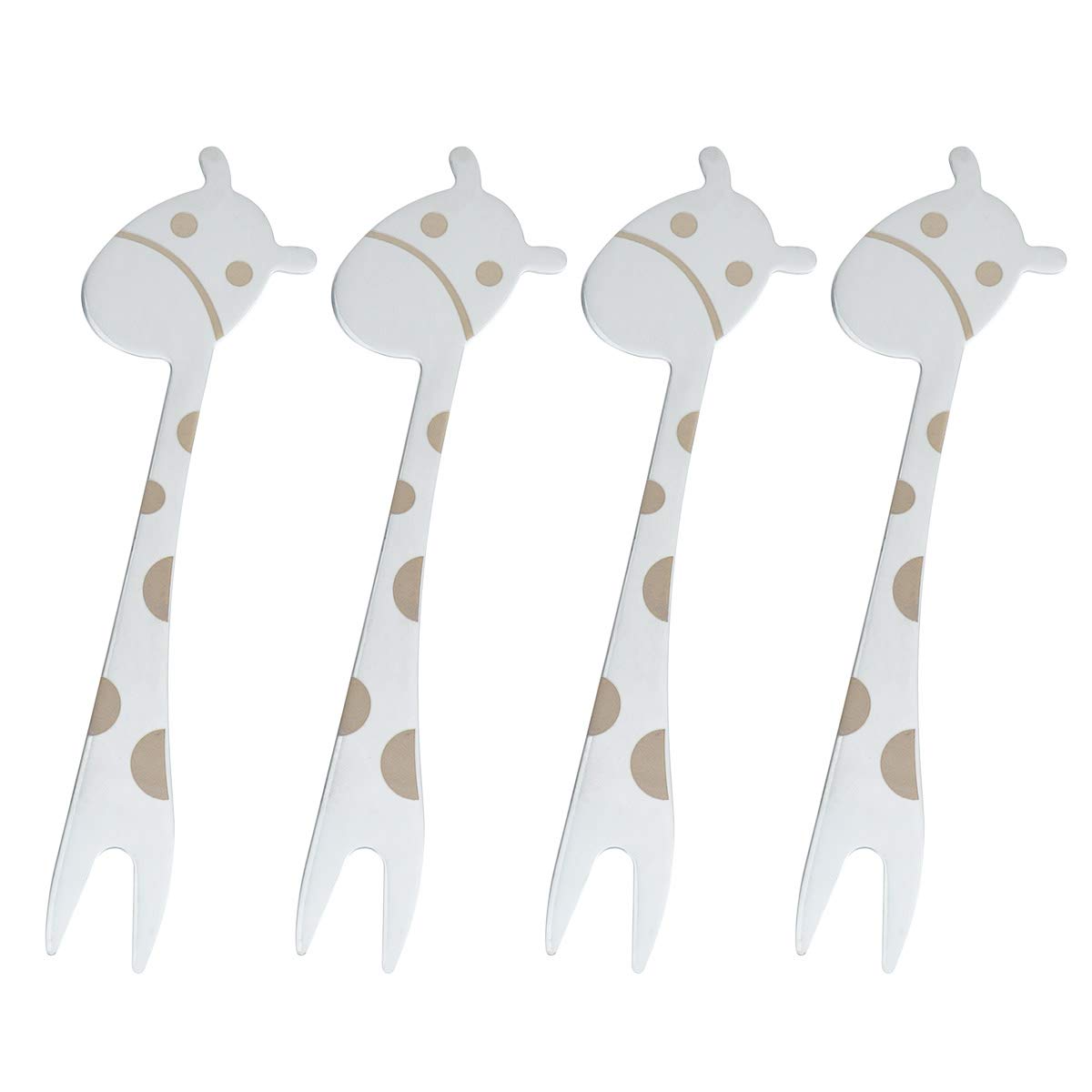 Stainless Steel Giraffe Fruit Forks Set of 4 - Two-Prong Dessert Forks for Cake, Pastry, Fruit, Party Supplies - Perfect for Birthday Parties, Baby Showers & Tea Time Snacks
