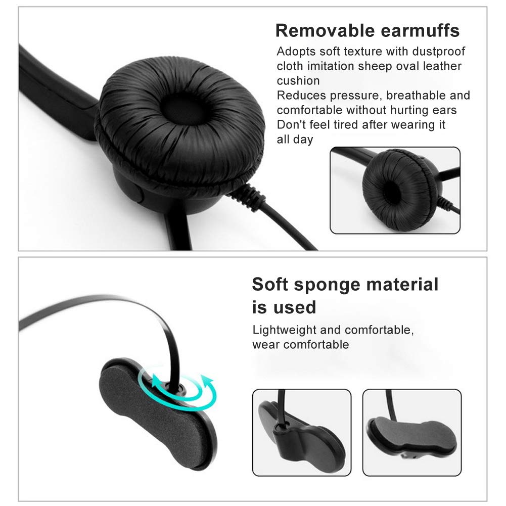 LIYJTK H500 Headband Headset with 3.5mm Plug - Comfortable Telephone Headphones for Call Center, Office Communication & Computer Use - Perfect for Customer Service, Telemarketing & Remote Work