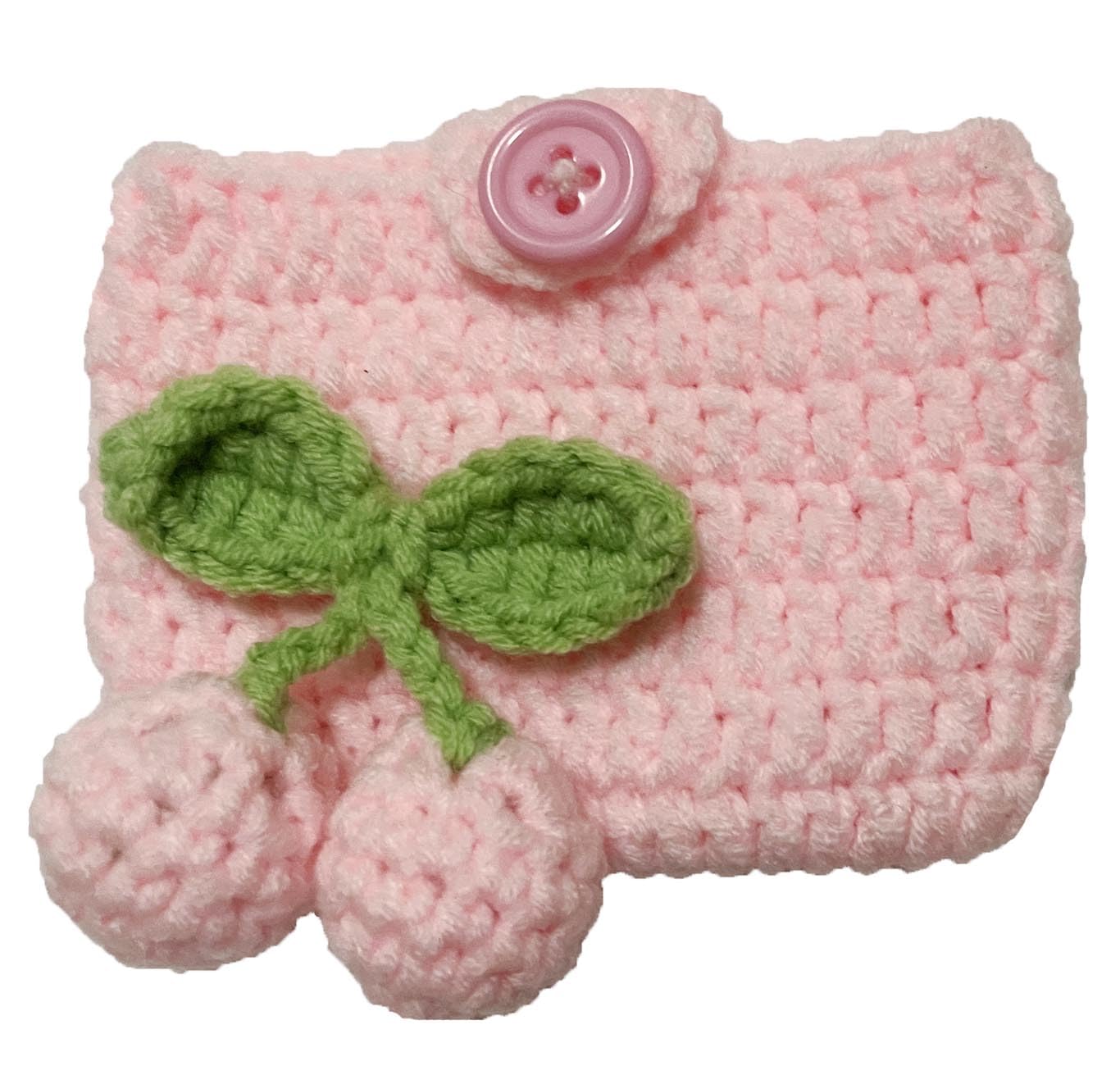 BIBITIME Women's Crochet Cherry Wallet - Small Purse with Button Closure for Credit Cards, ID, Cash - Compact Handbag with Main Compartment | Perfect for Everyday Use, Travel & Shopping