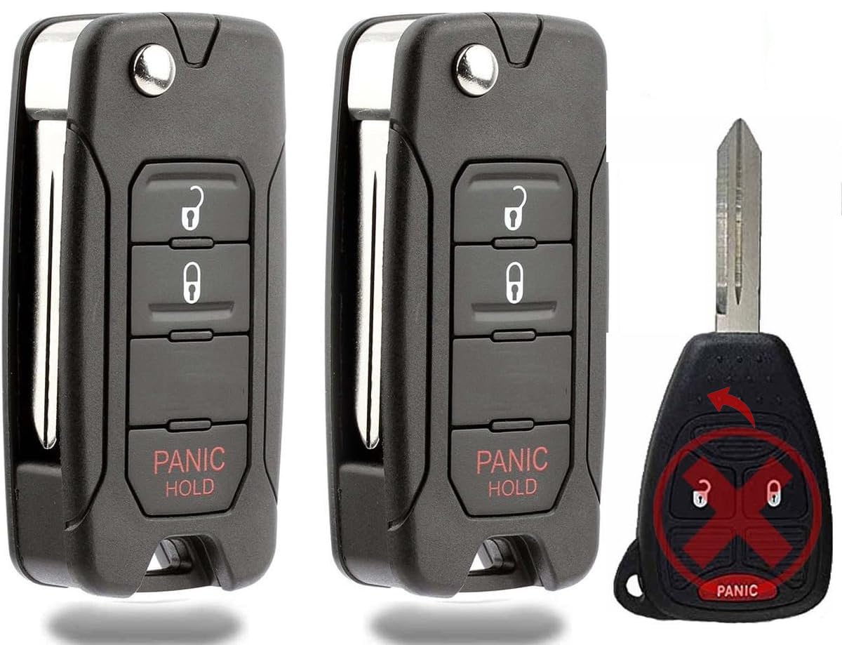KeylessCanada Uncut Keyless Remote Head Key Fob Replacement for OHT692713AA OHT692427AA KOBDT04A (2 Pack) - Compatible with Dodge, Jeep, Chrysler Vehicles - Perfect for Car Key Replacement & Spare Key Storage