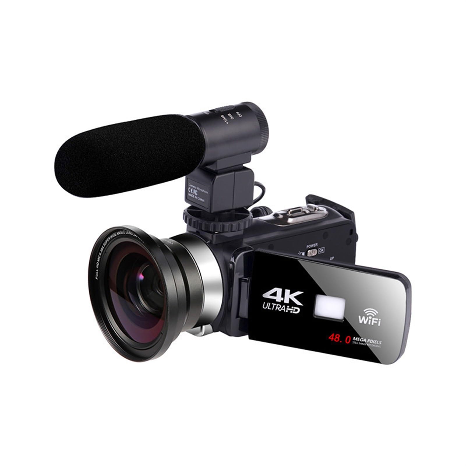 4K HD Night Vision Digital Camcorder with WiFi Live Streaming - 48MP Video Camera with Wide Angle Lens & External Mic for YouTube, Vlogging, Home Security (Black) - Perfect for Travel, Events, and Indoor/Outdoor Recording
