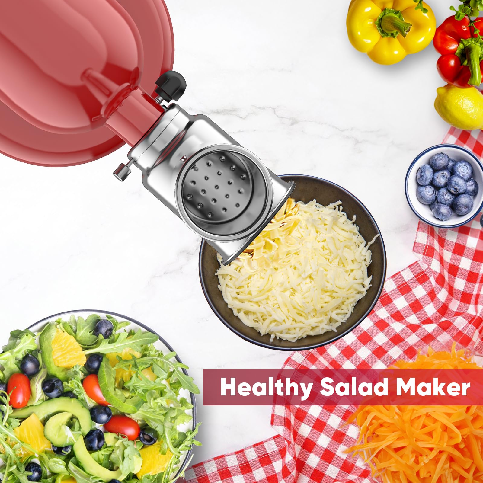 Premium Stainless Steel Slicer & Shredder Attachment for KitchenAid Stand Mixer - Vegetable Cutter, Salad Maker, Cheese Grater & Food Processor - Perfect for Meal Prep, Healthy Salads & Quick Cooking