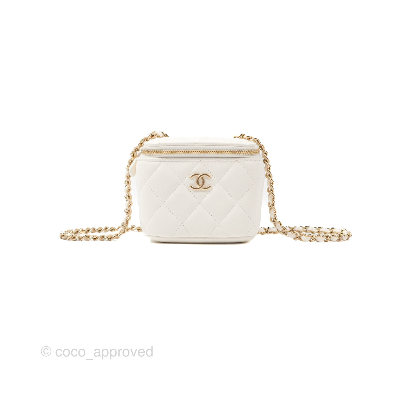 Chanel Camellia White Quilted Lambskin Mini Vanity Crossbody Bag with Gold Chain - Luxury Designer Handbag for Women, Perfect for Evening Parties & Special Occasions