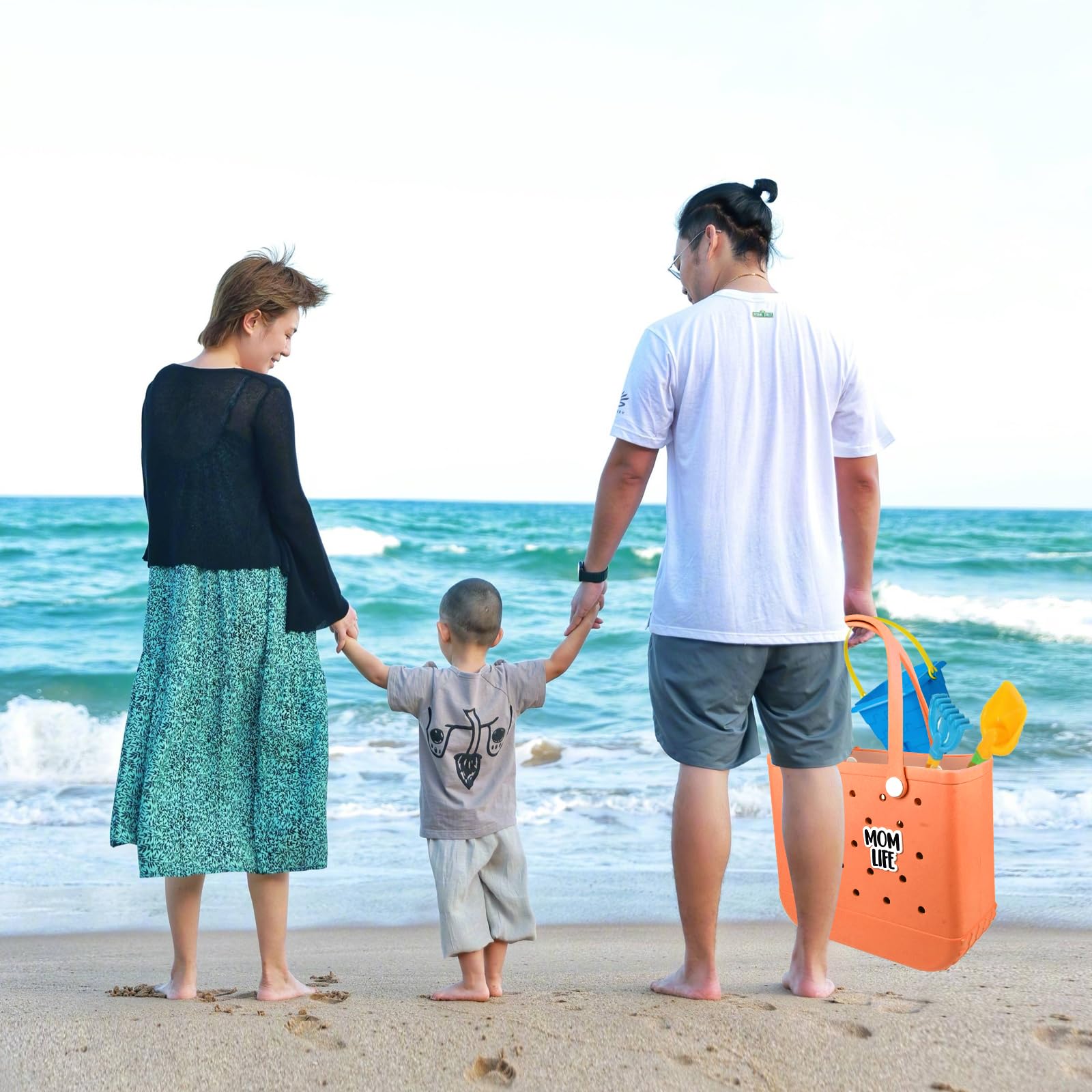 Waterproof Washable Durable Rubber Beach Tote Bag with Zipper Pocket & Phone Pouch - Large Open Purses for Pool, Boat, Beach & Travel (White X-Large/Orange Large) - Perfect for Summer Vacations, Swimming & Outdoor Activities
