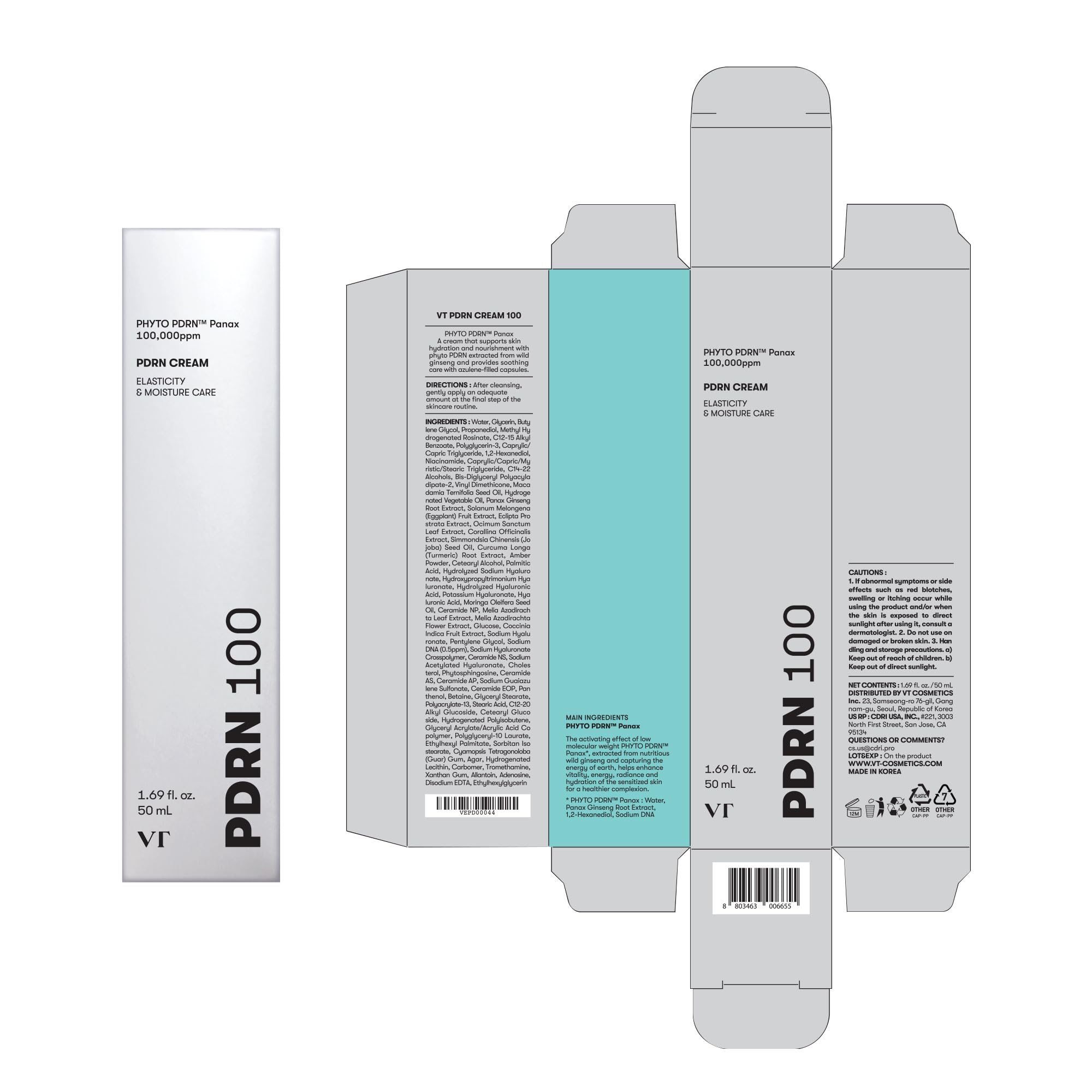 VT COSMETICS PDRN Cream 100 - 100,000 ppm Vegan PDRN Nourishing & Restorative Moisturizer for Glowing Glass Skin | Lightweight Hydrating Face Cream | Korean Skincare for Dry, Sensitive Skin | Perfect for Daily Use & Nighttime Routine