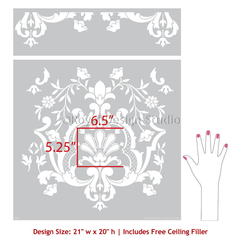 Alcazar Lace Damask Wall Stencil - Reusable DIY Painting Template for Home Decor, Bedroom, Living Room & Nursery Wall Art Projects