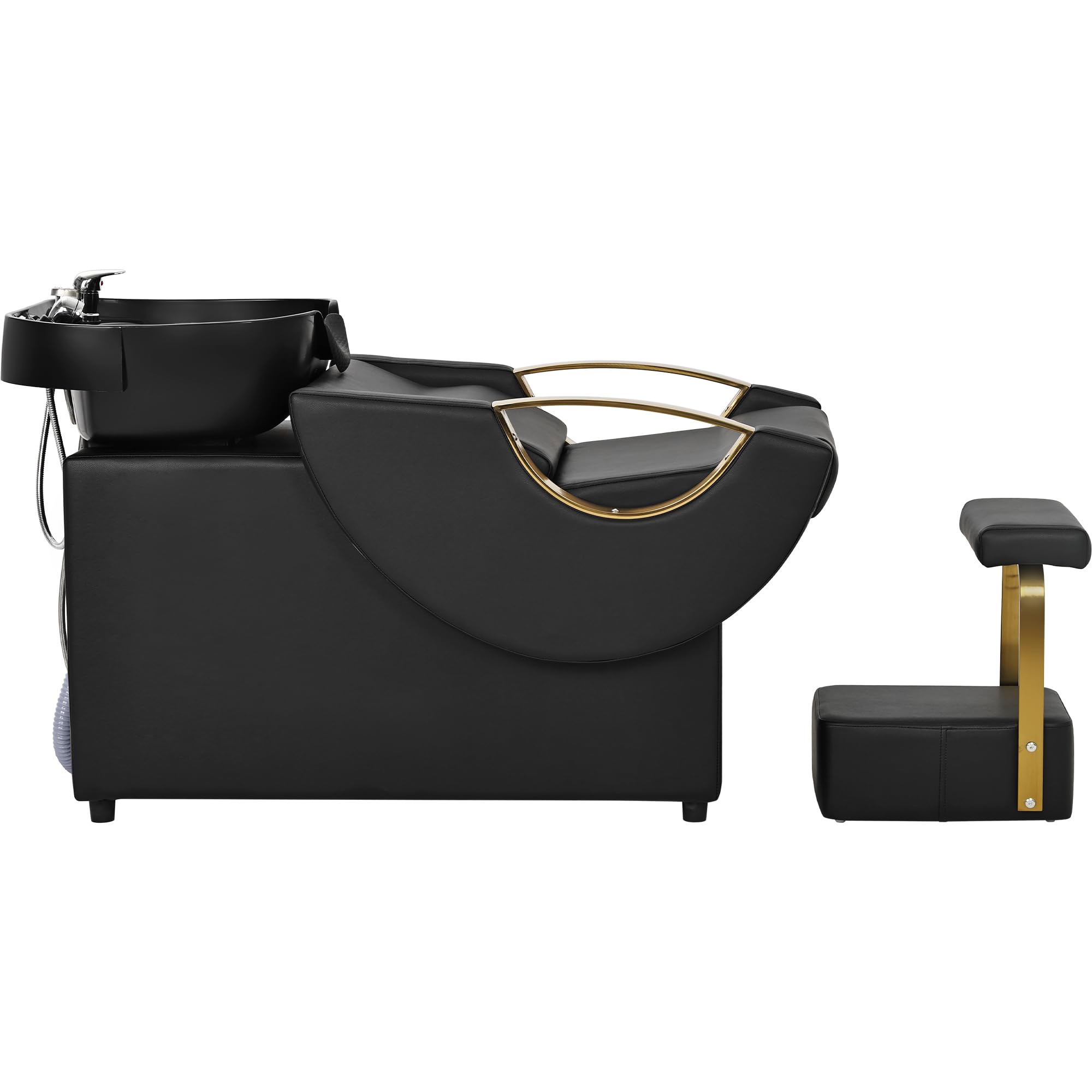 Professional Salon Shampoo Bowl and Chair Set - ABS Plastic Backwash Sink with Adjustable Footstool for Hair Stylists & Barbers - Perfect for Spa, Beauty Salon & Home Hair Washing Station - Black