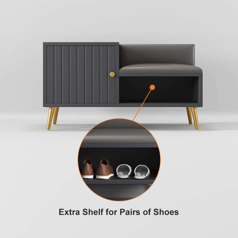 Modern White Upholstered Shoe Storage Bench with Cabinet & Shelf - Entryway Organizer for Hallway, Bedroom or Closet - Perfect for Small Spaces & Home Decor
