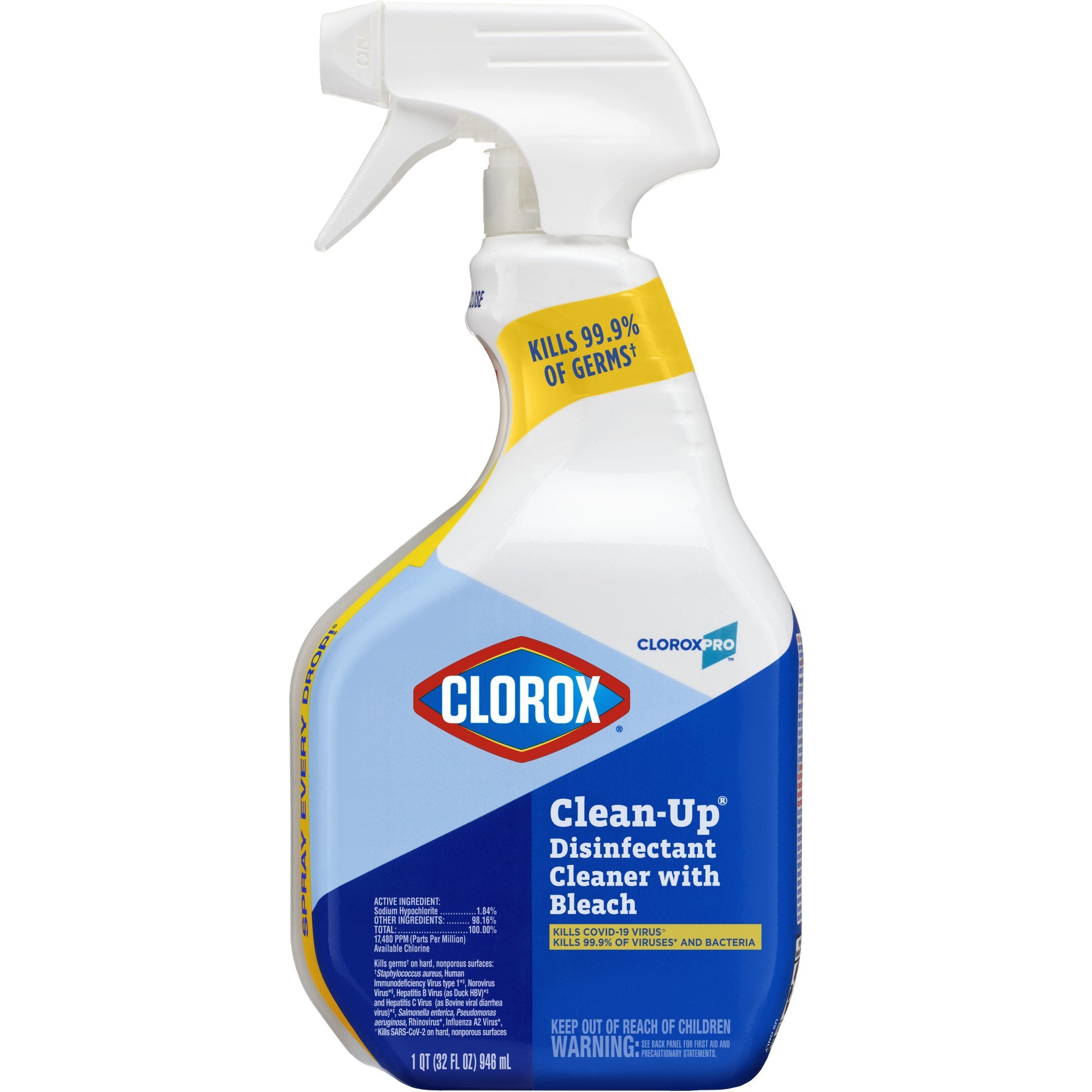 Clorox Clean-Up with Bleach Surface Disinfectant Cleaner - 32 oz Liquid Bottle for Kitchen, Bathroom & Home Disinfection - Kills 99.9% of Germs & Viruses