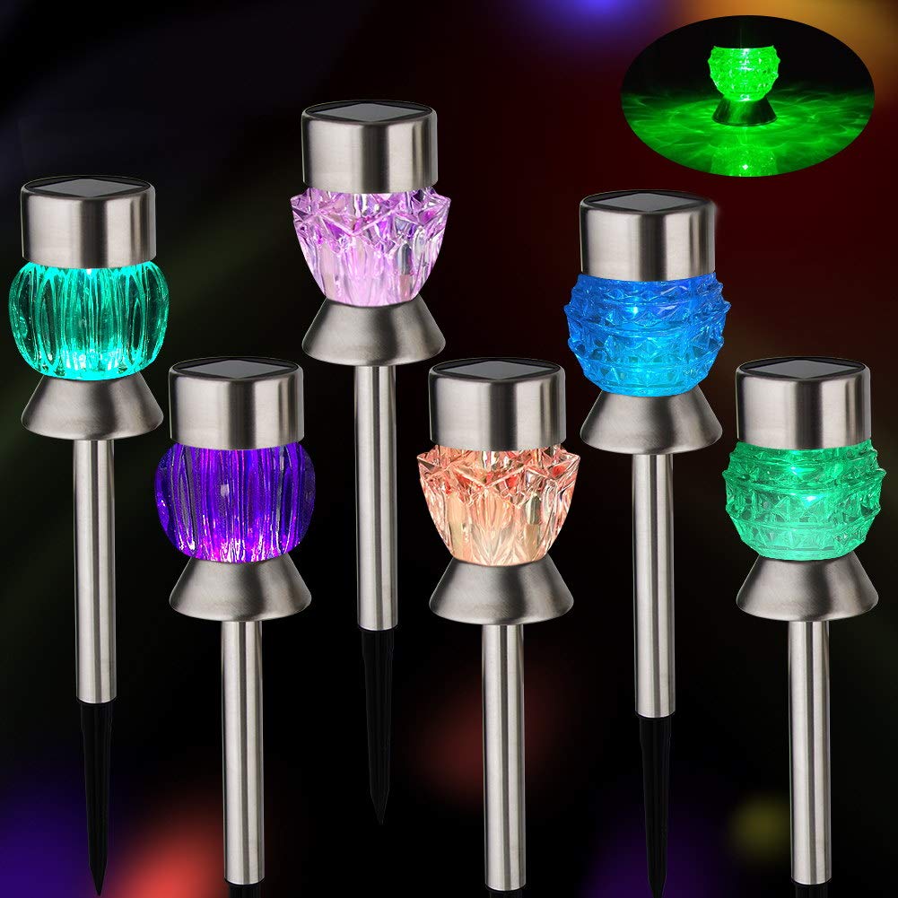 Solar Powered Outdoor Lights - Waterproof Color Changing LED Garden Lights for Pathway, Lawn, Patio, Yard, Walkway & Driveway | Stainless Steel Landscape Lighting for Home & Garden Decoration