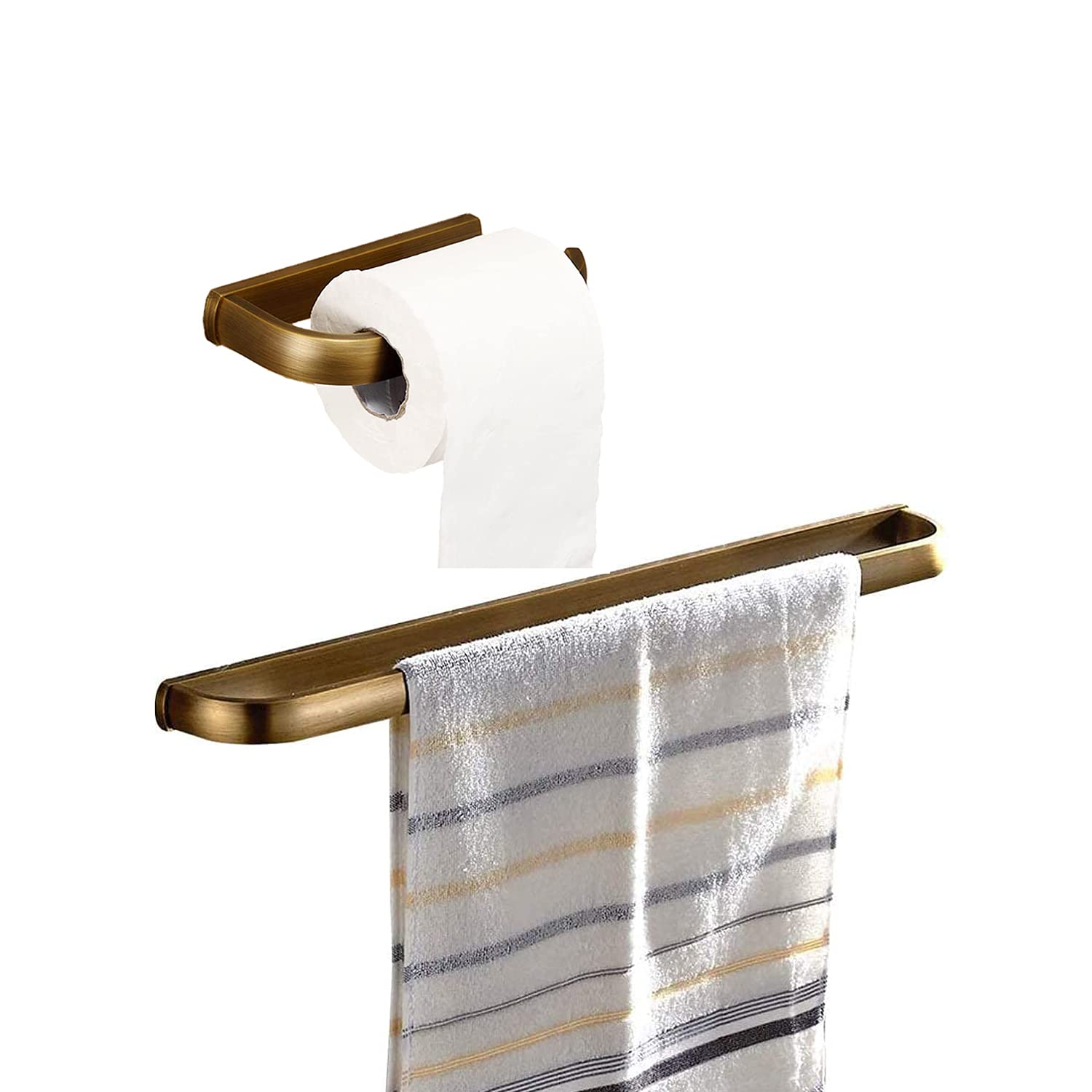 Vintage Antique Brass Towel Bar and Toilet Paper Holder Set - Wall Mounted Bathroom Accessories for Classic & Retro Style Homes - Perfect for Powder Rooms, Guest Baths & Luxury Master Bathrooms